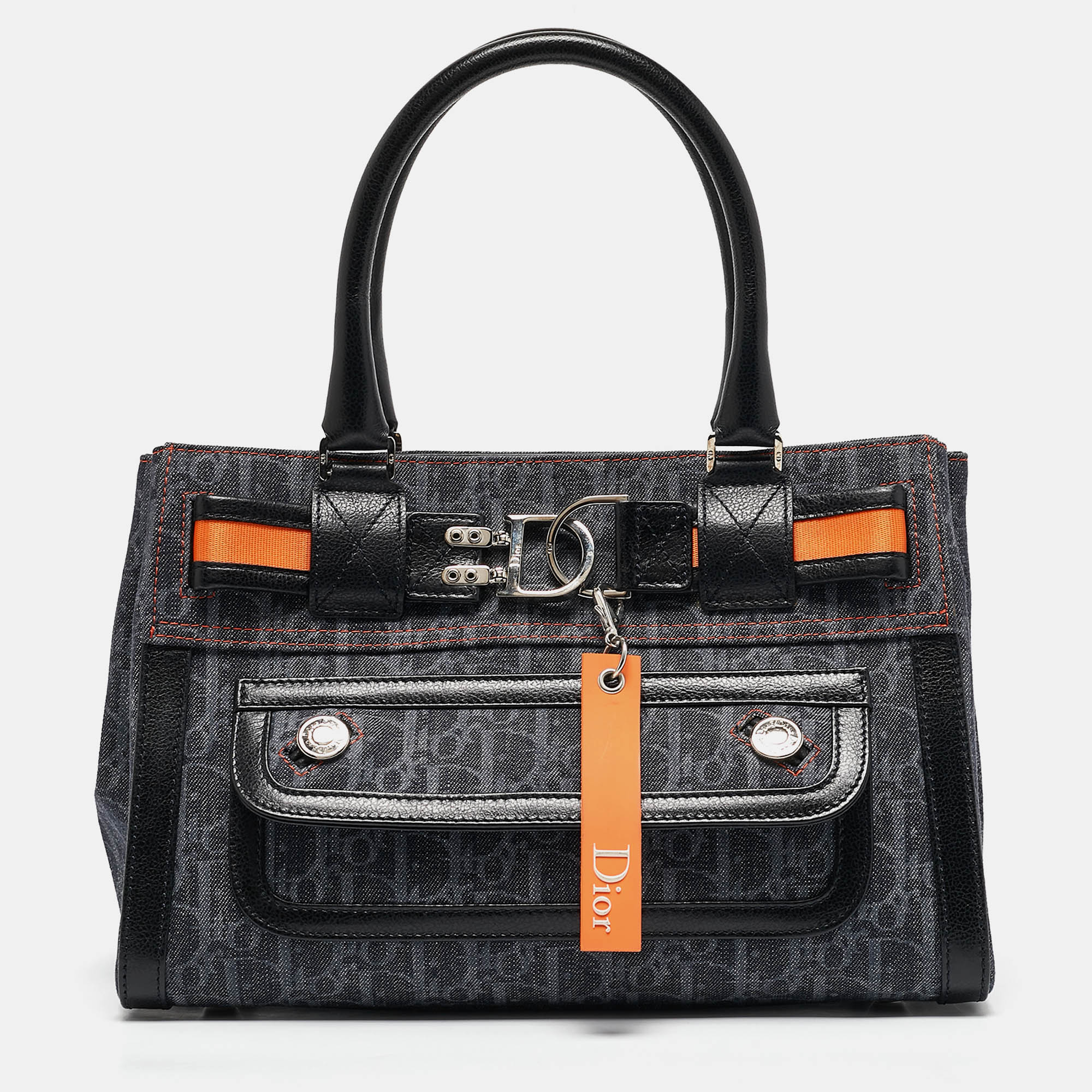 

Dior Black Oblique Denim and Leather Flight Shopper Tote