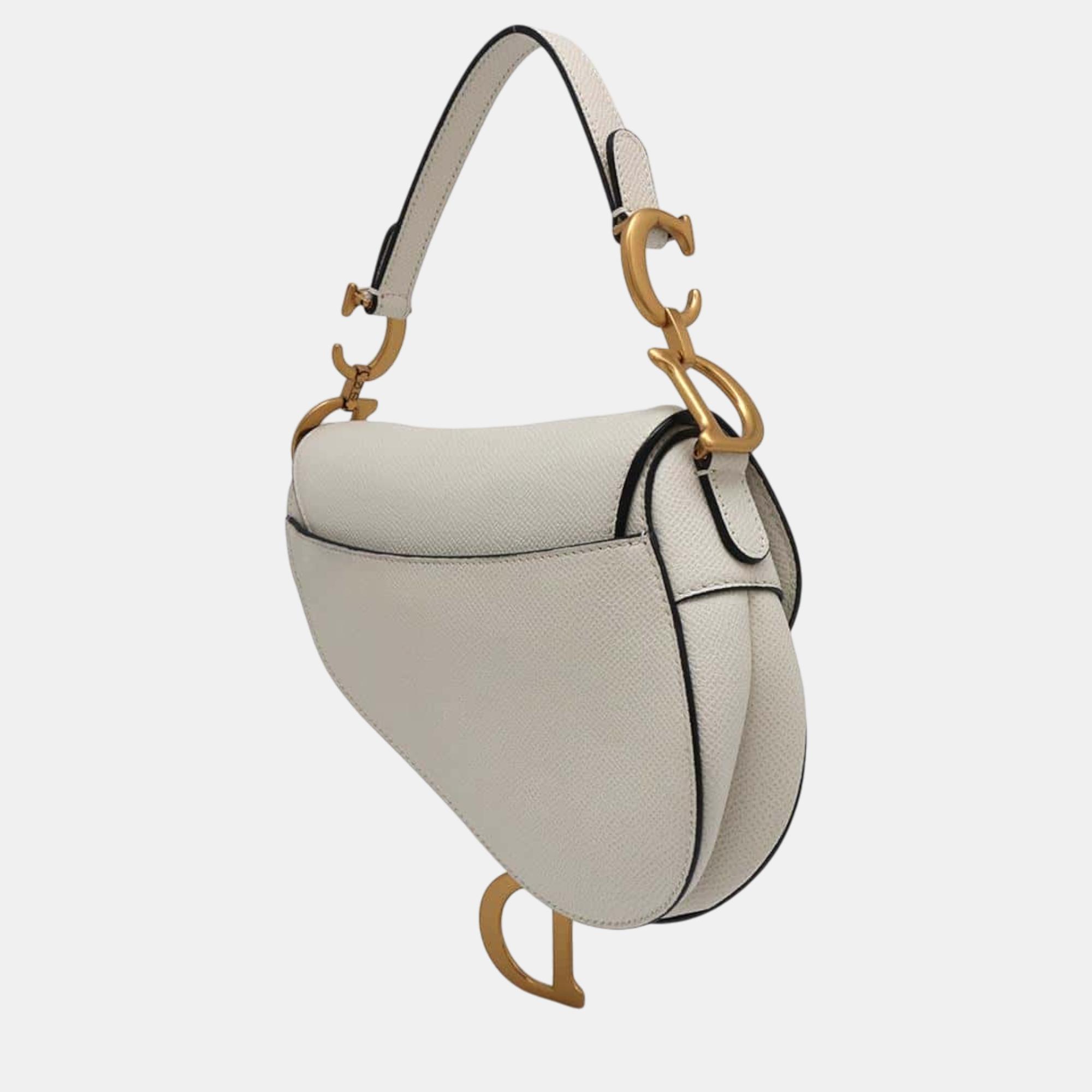 Dior White Leather Mini Saddle Shoulder Bag 
