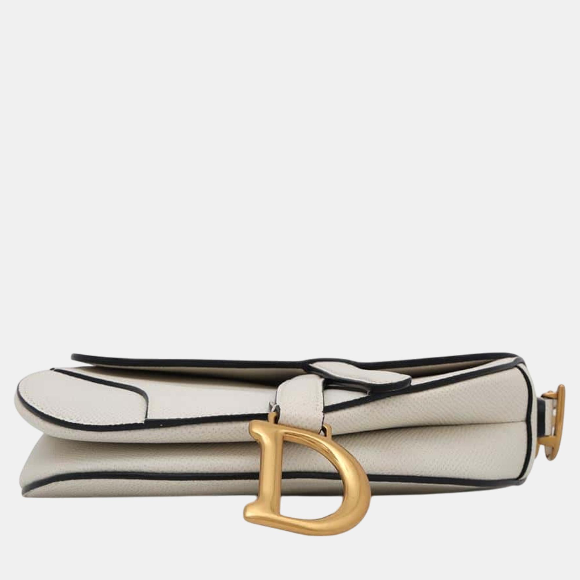 Dior White Leather Mini Saddle Shoulder Bag 
