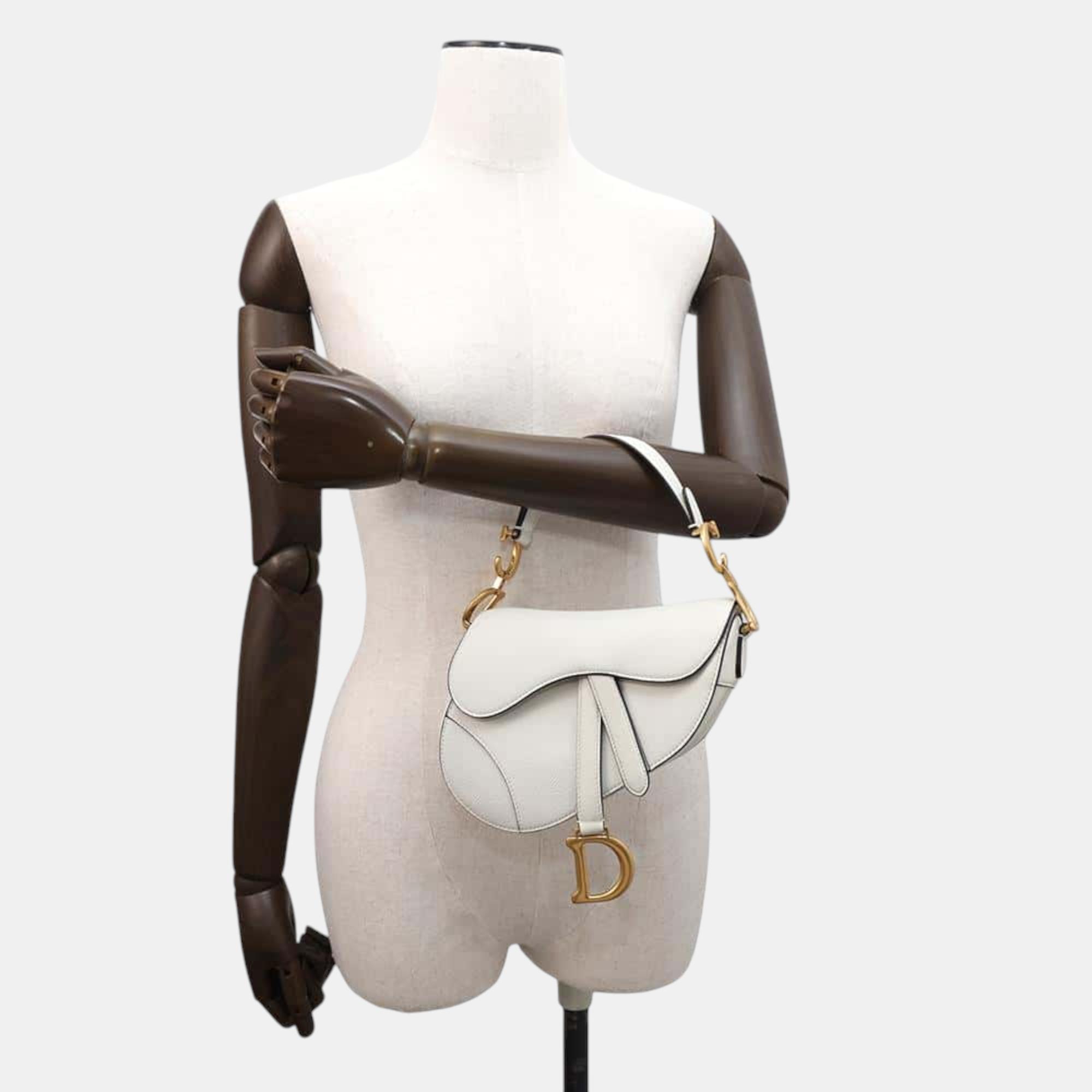 Dior White Leather Mini Saddle Shoulder Bag 