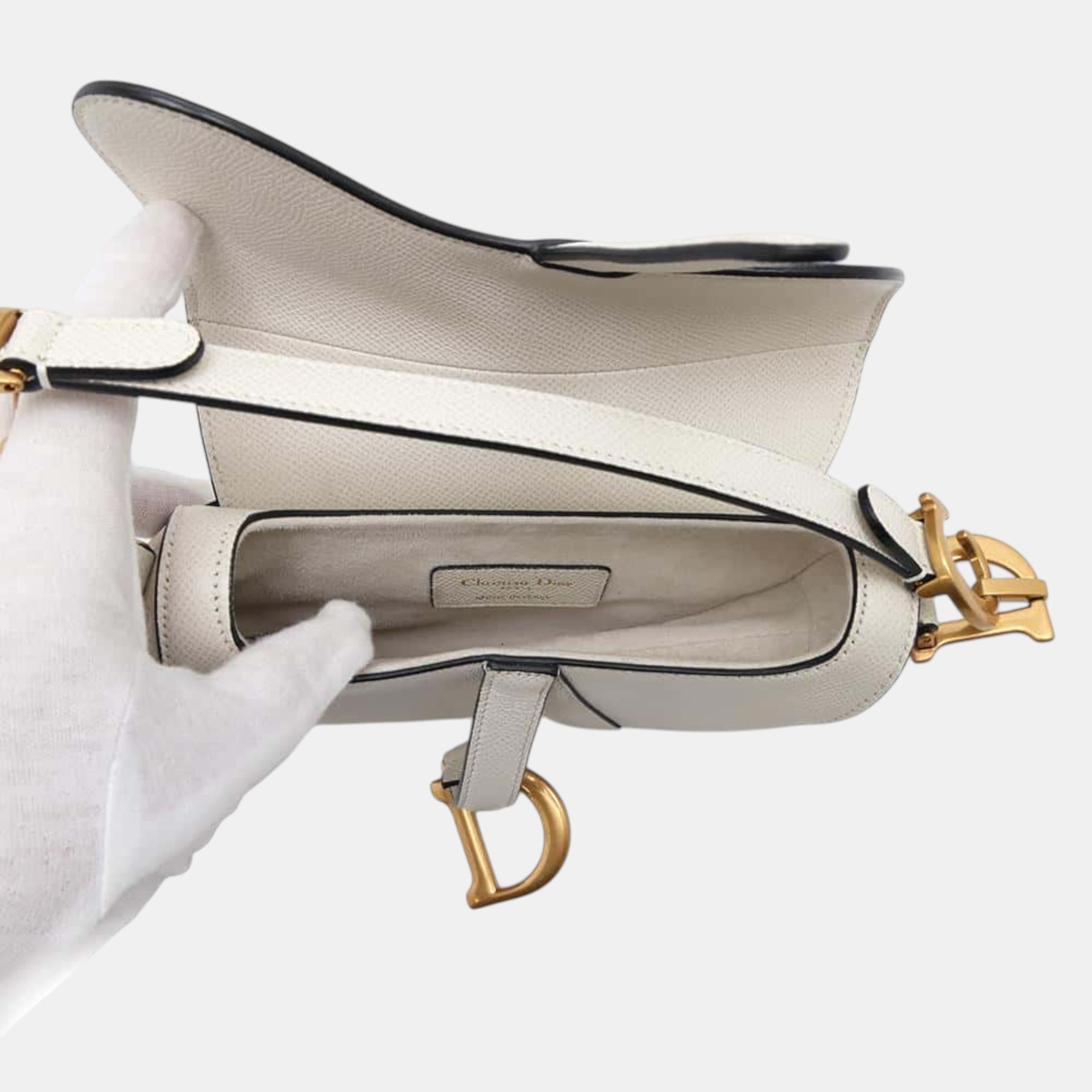 Dior White Leather Mini Saddle Shoulder Bag 