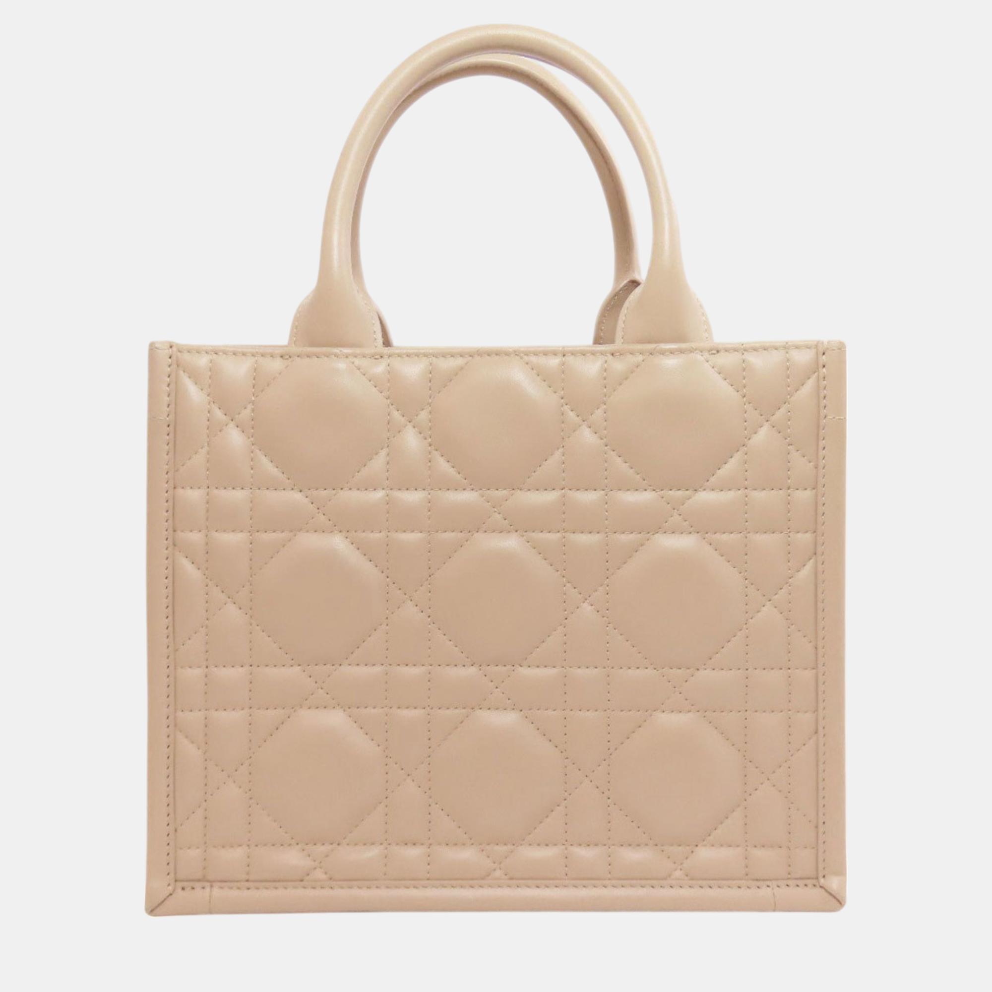 Dior Beige Lambskin Leather Dior Lady Tote Bag 