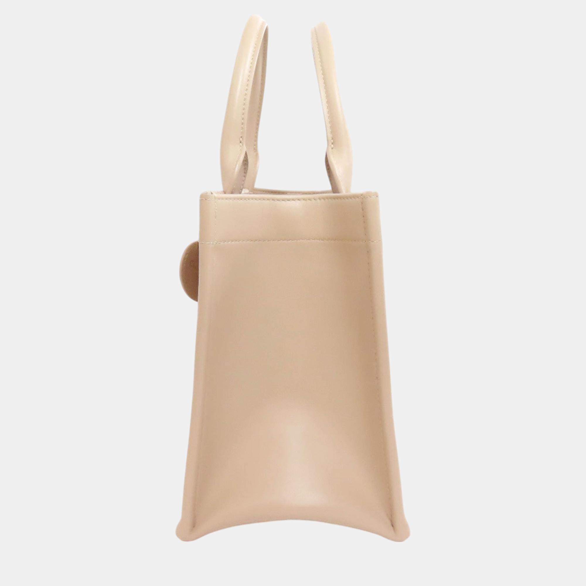 Dior Beige Lambskin Leather Dior Lady Tote Bag 