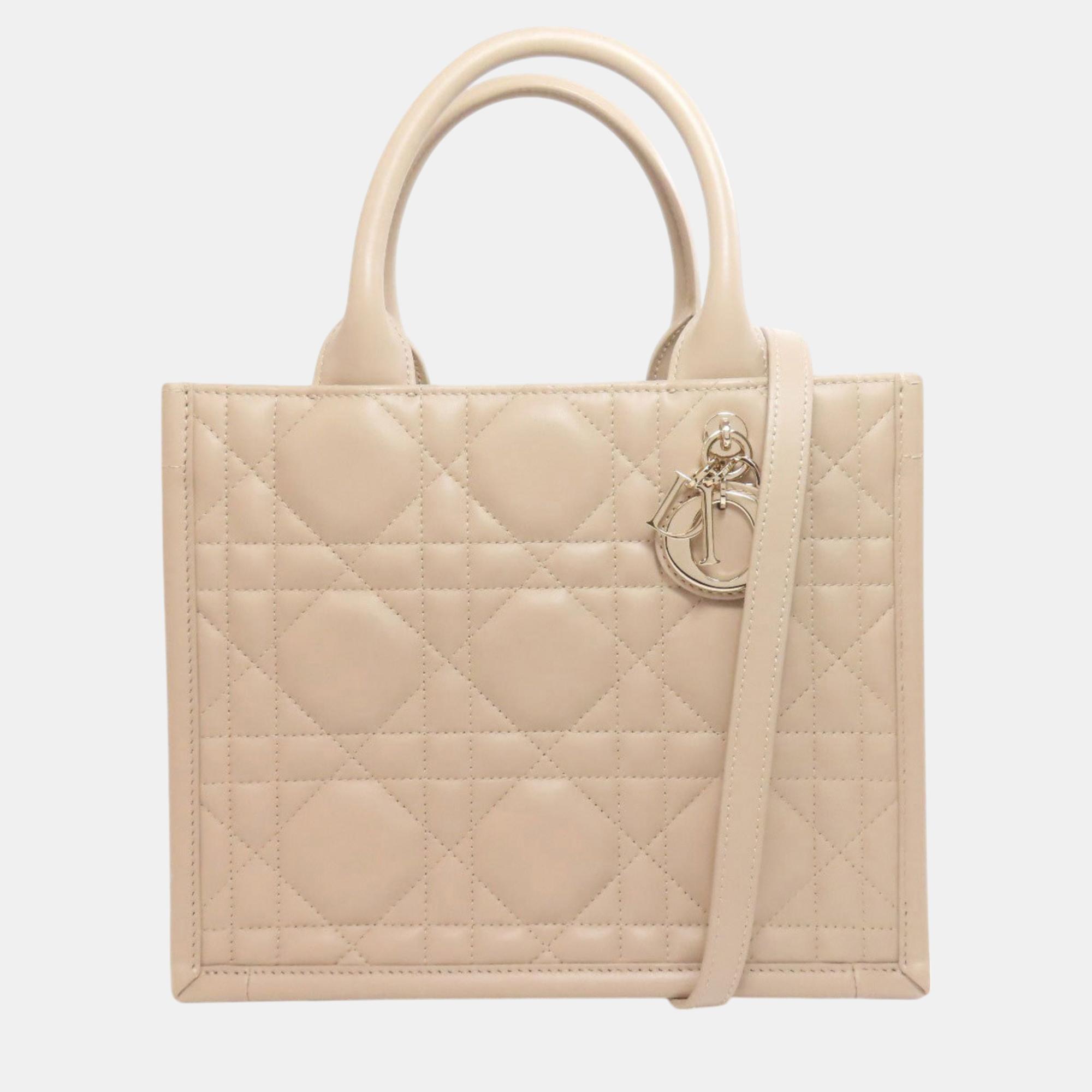 Dior Beige Lambskin Leather Dior Lady Tote Bag 