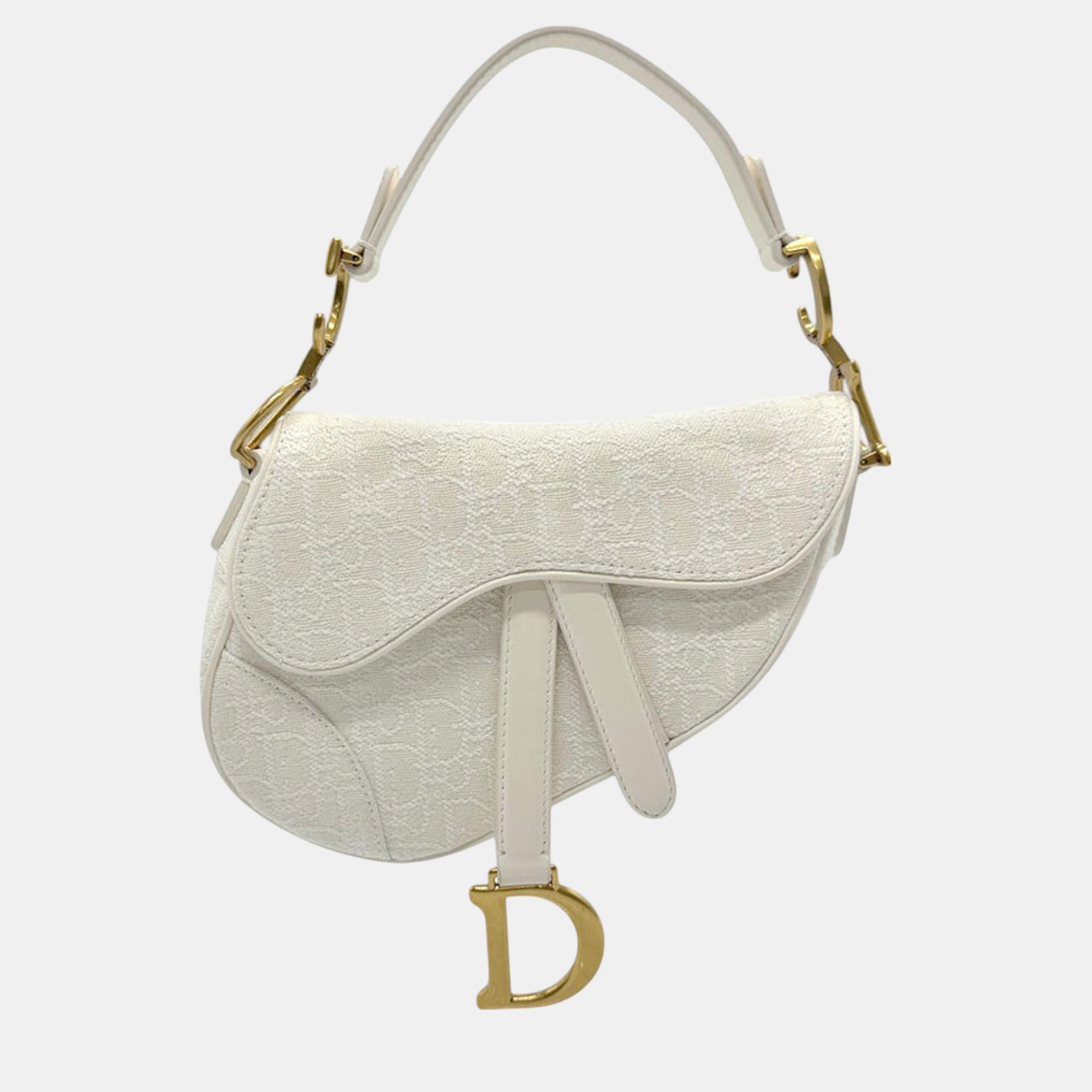 

Christian Dior Saddle Bag Canvas Leather White Handbag