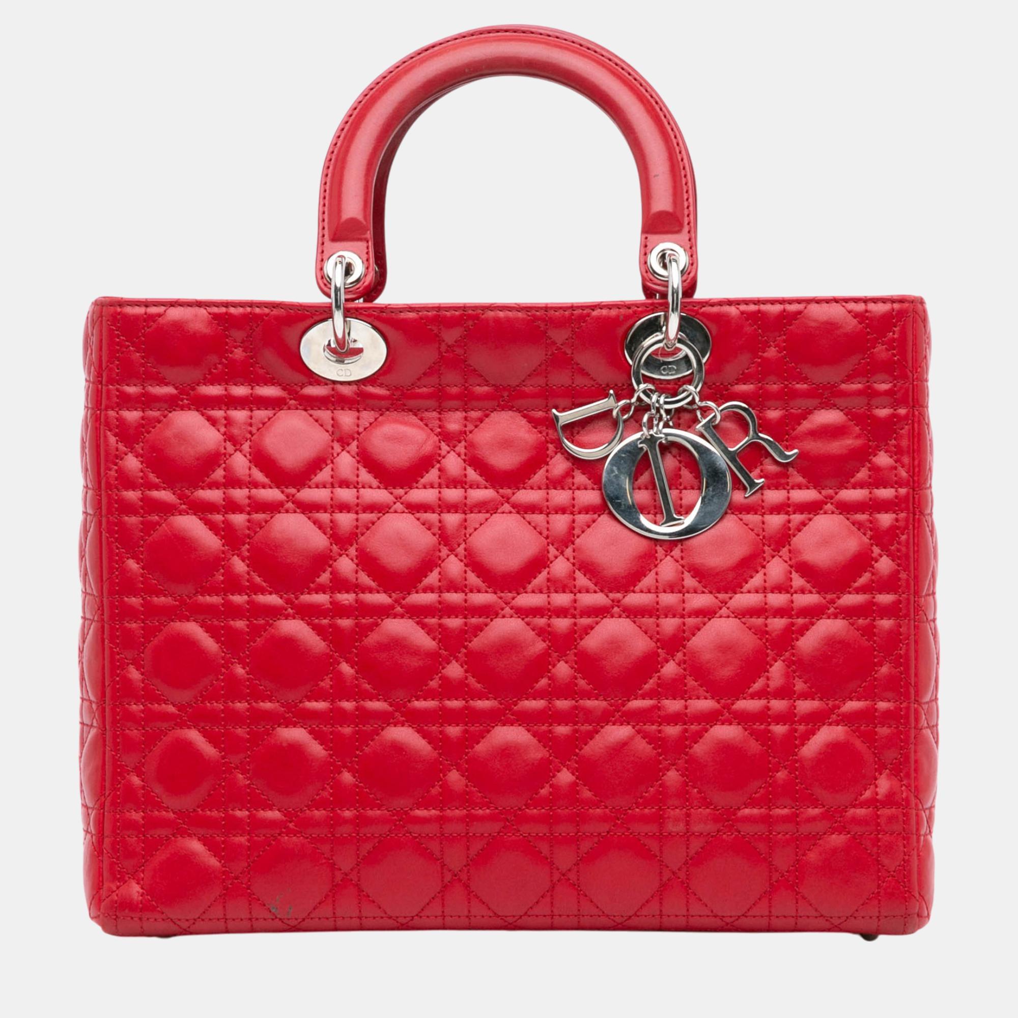 

Dior Red Large Lambskin Cannage Lady Dior