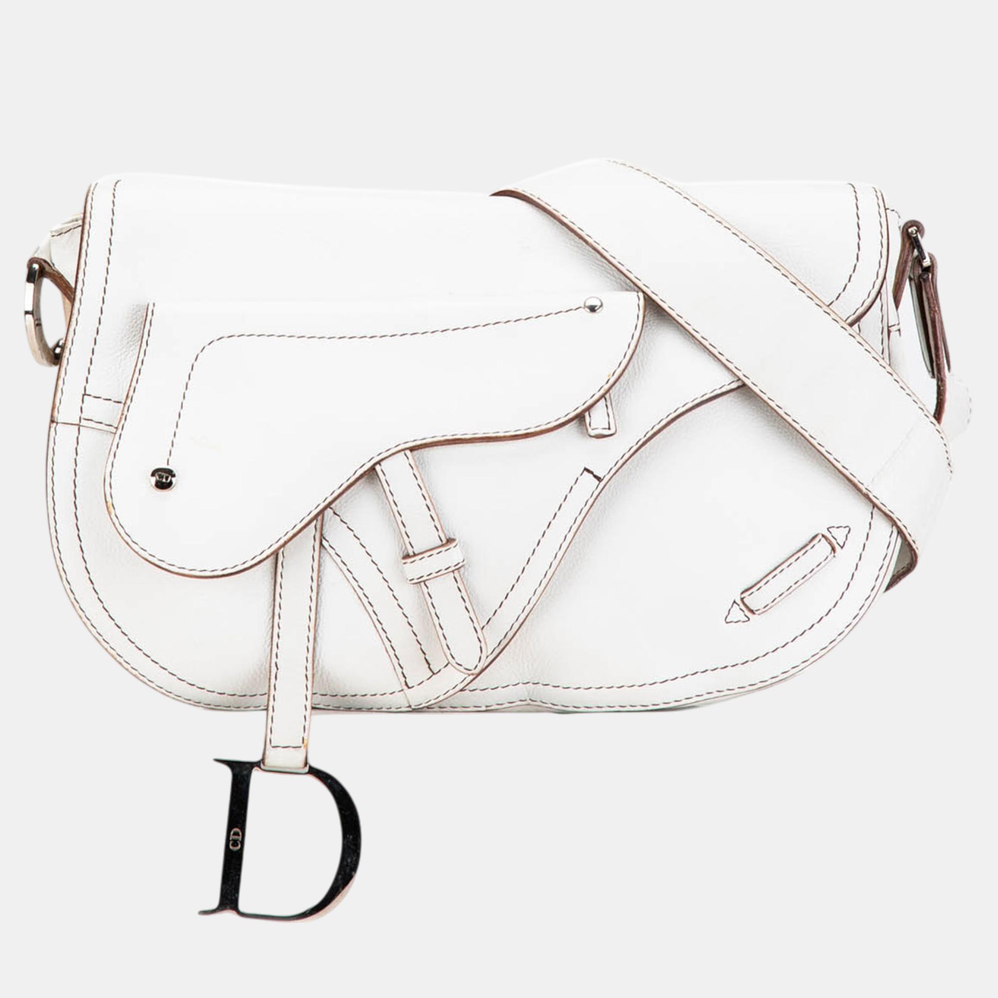 

Dior White Calfskin Double Saddle Crossbody