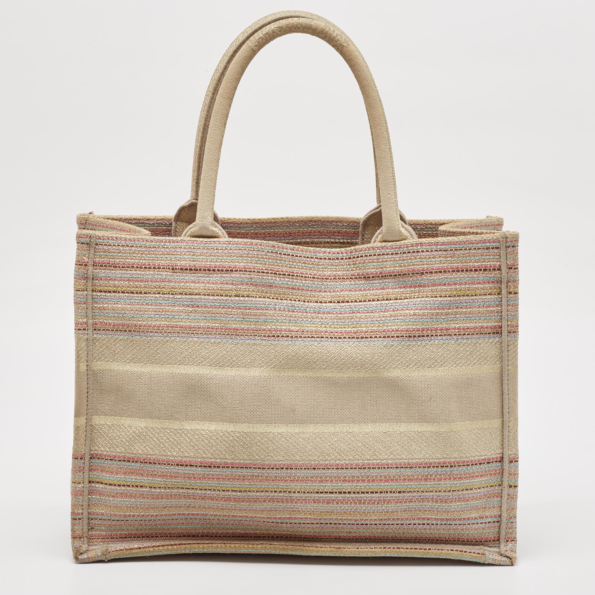 Dior Multicolor Embroidered Stripes Canvas Medium Book Tote 