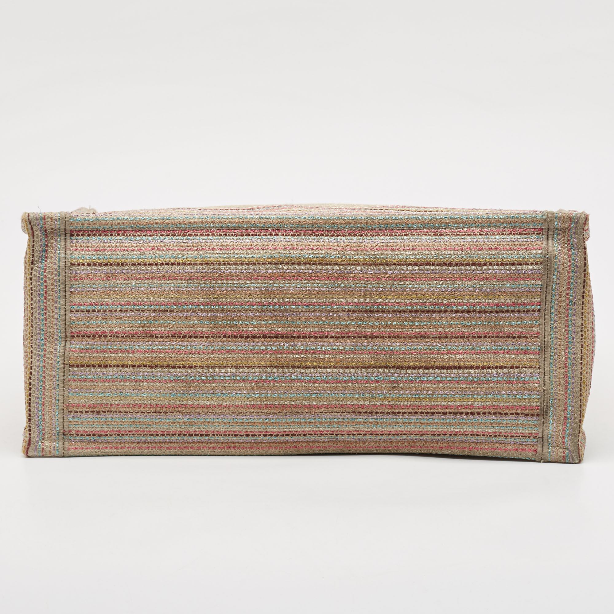 Dior Multicolor Embroidered Stripes Canvas Medium Book Tote 