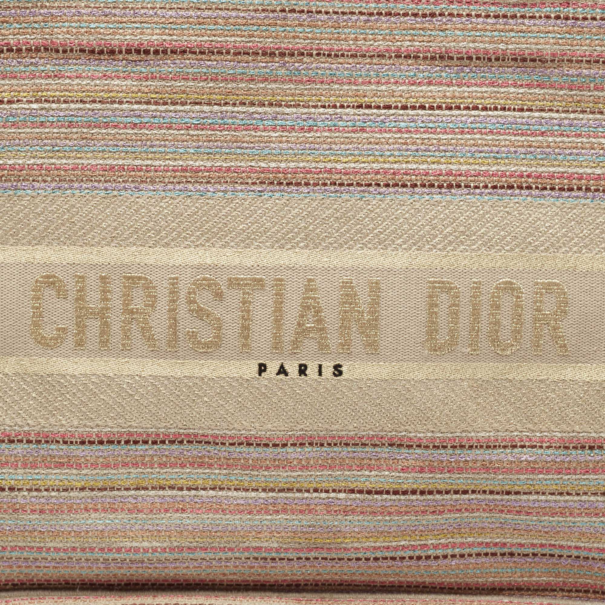 Dior Multicolor Embroidered Stripes Canvas Medium Book Tote 