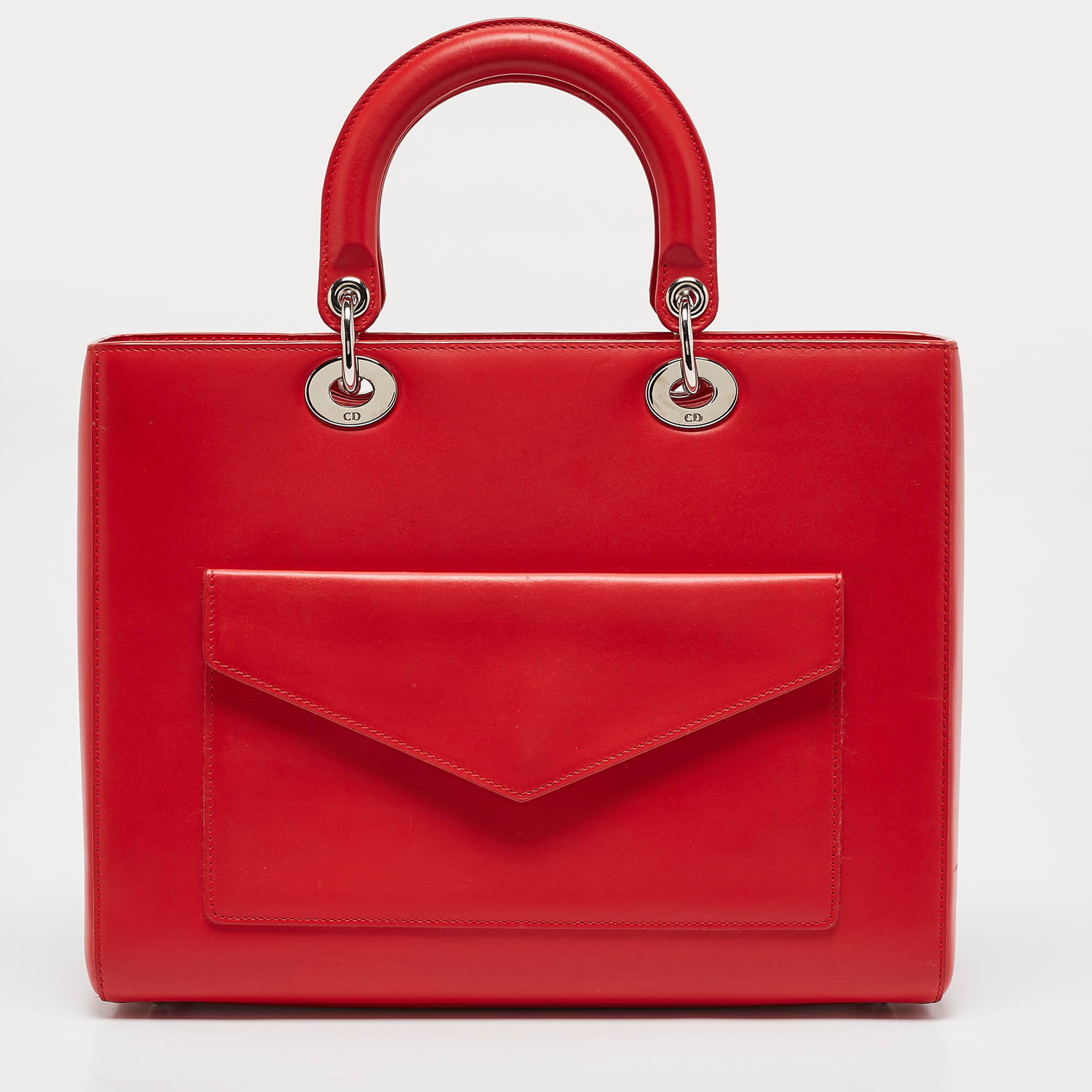 Dior Red Leather Large Lady Dior Pocket Tote 