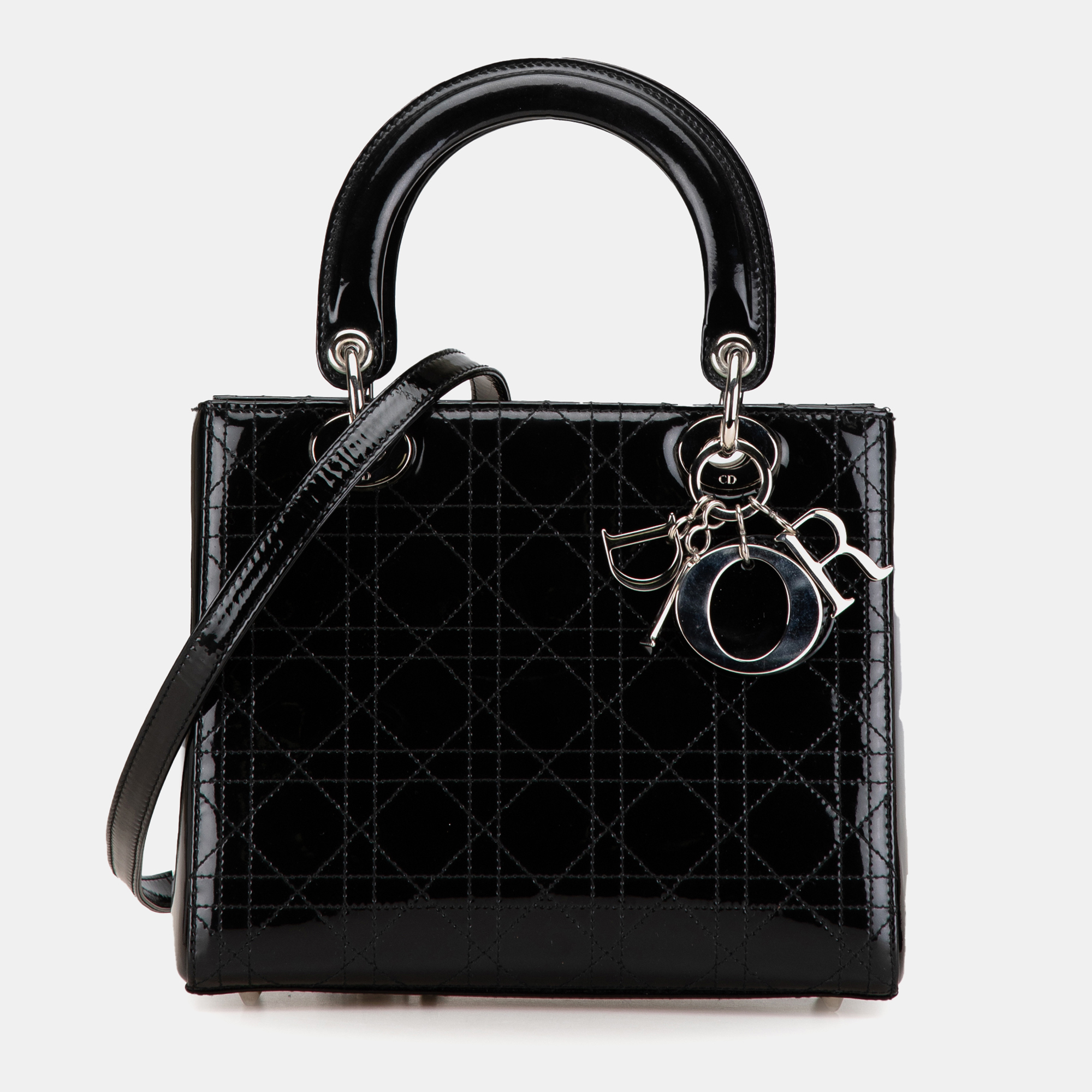 

Dior Black Medium Patent Cannage Stitched Lady Dior