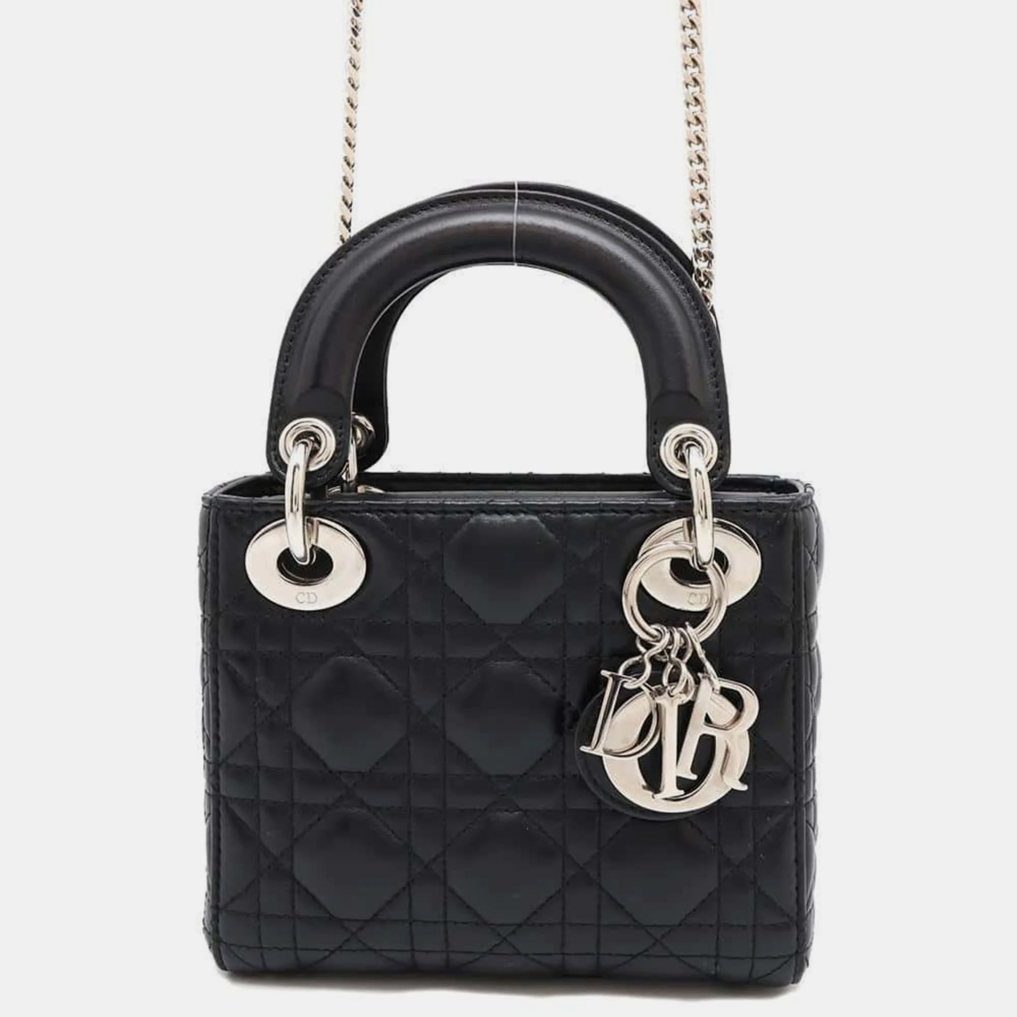 

Dior Black Lambskin Leather Lady Dior Tote Bag