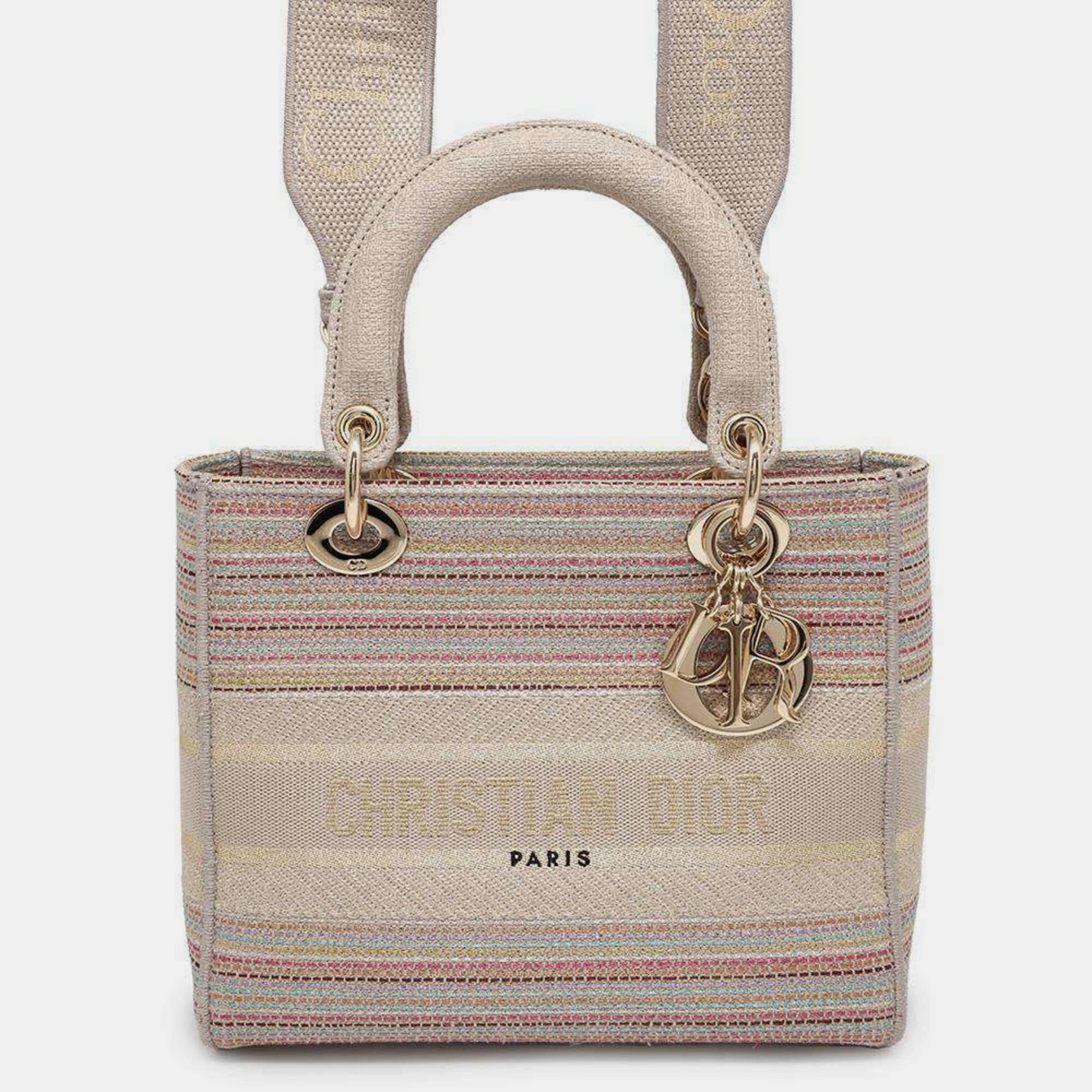 

Christian Dior Lady D-Lite Medium Canvas Shoulder Bag, Beige