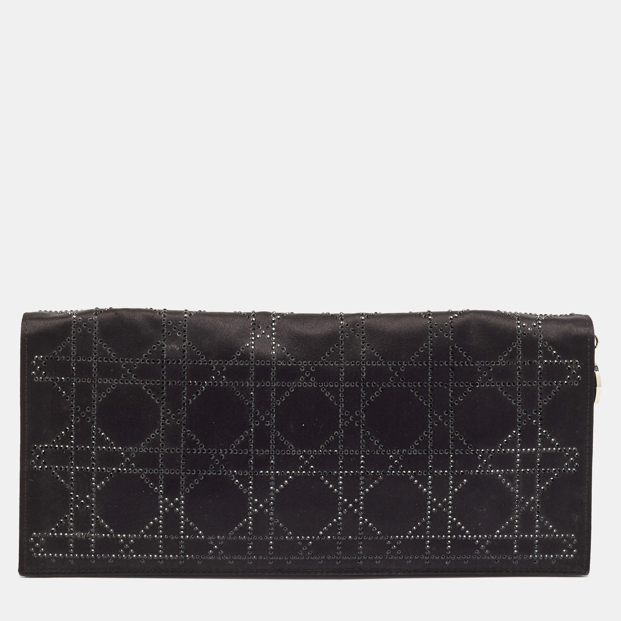 

Dior Black Cannage Satin Crystal Embellished Flap Clutch