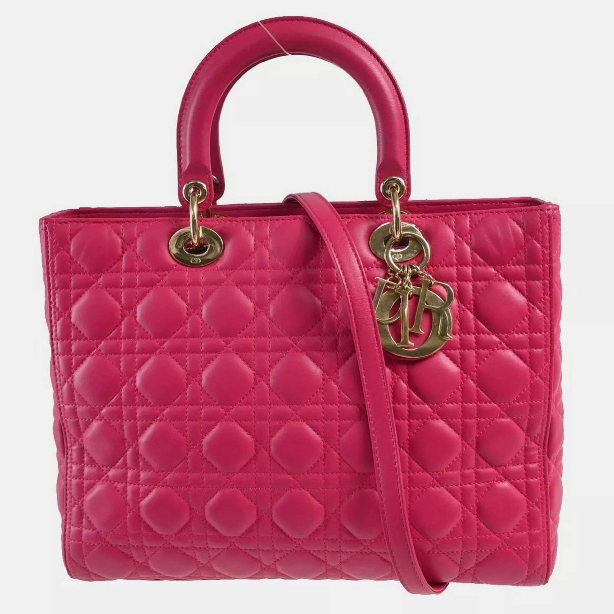 

Christian Dior Pink Lambskin Lady Dior Cannage Large Tote Bag