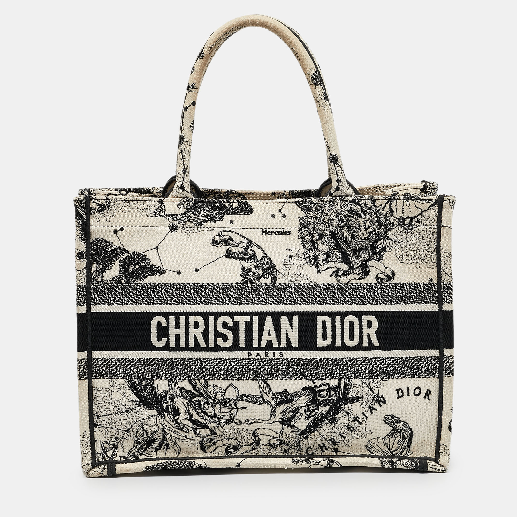 

Dior Cream/Black Zodiac Embroidered Canvas Medium Book Tote