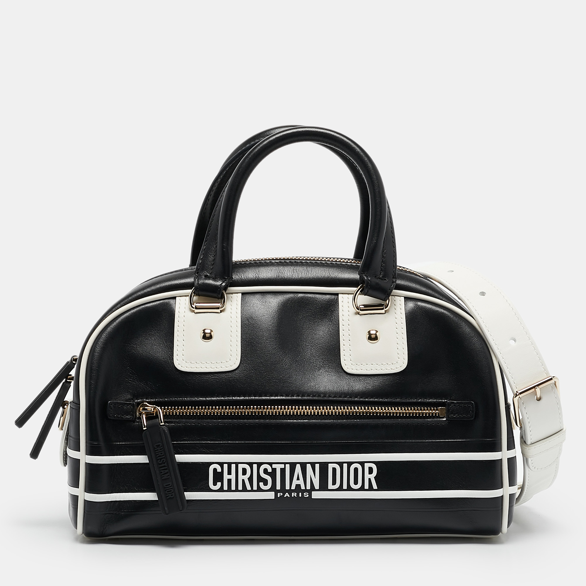 

Dior Black/White Leather and Rubber Small Vibe Satchel