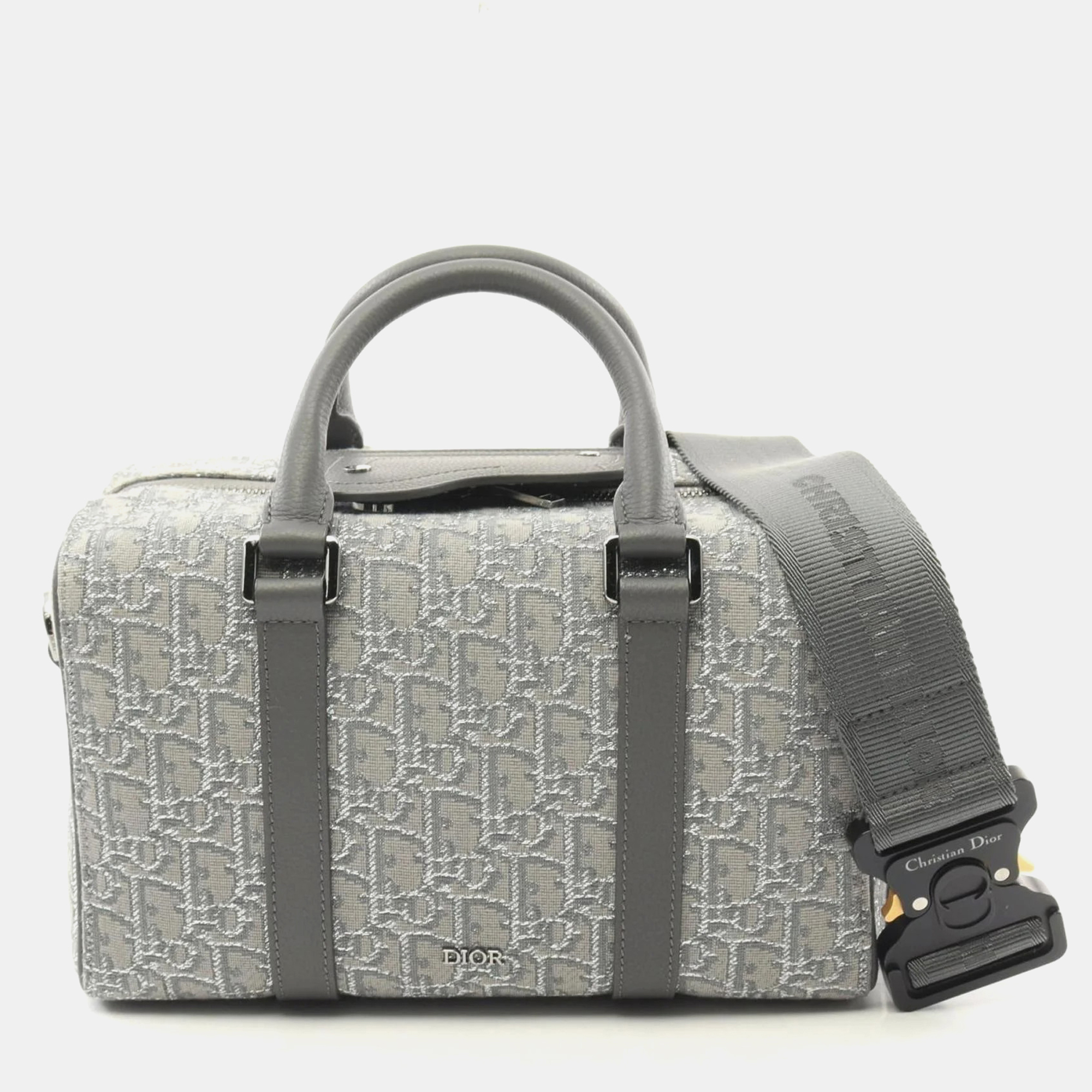 Dior Gray Canvas Leather Lingot 26 Handbag 