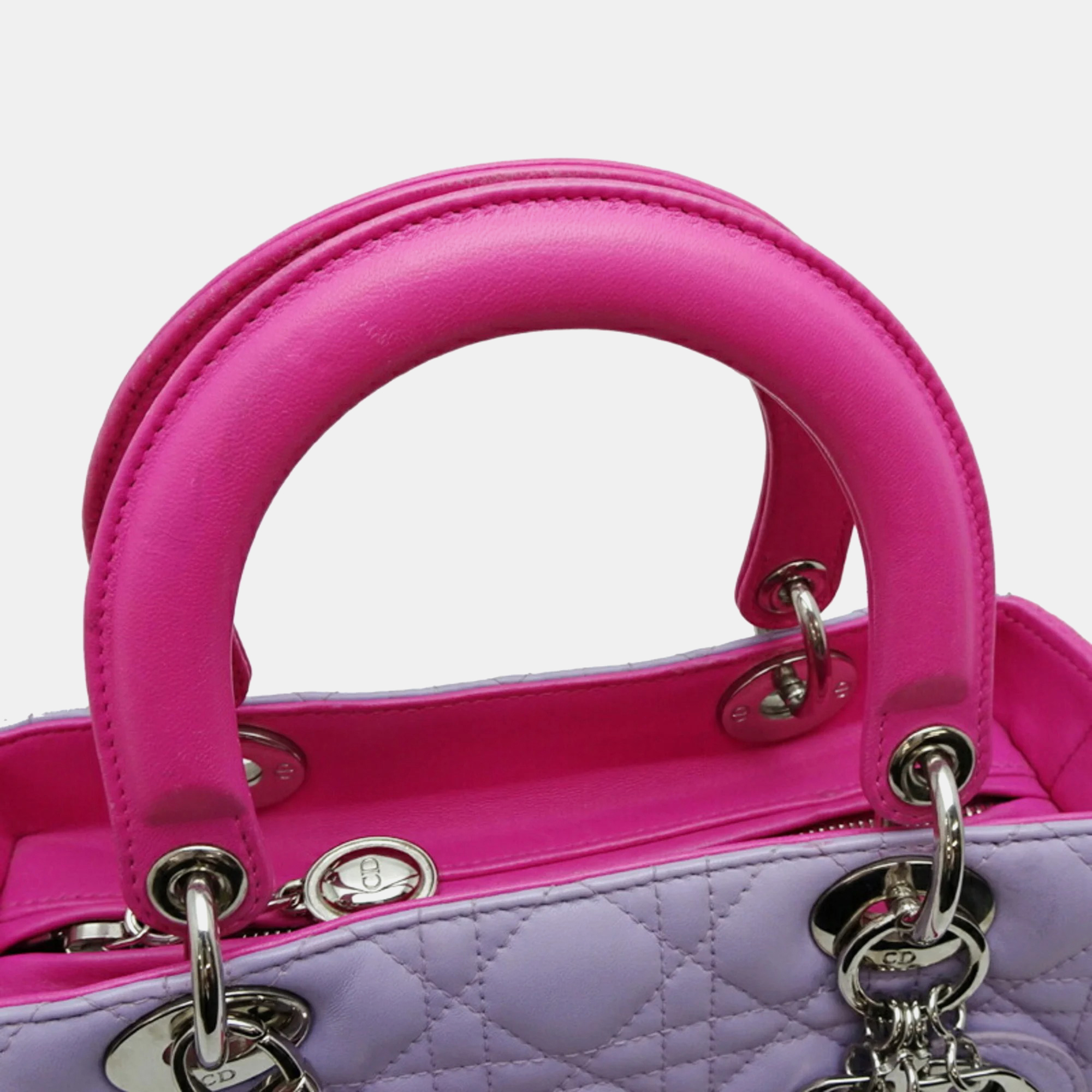 Christian Dior Pink, Purple Lambskin Leather Lady Dior Handbag 