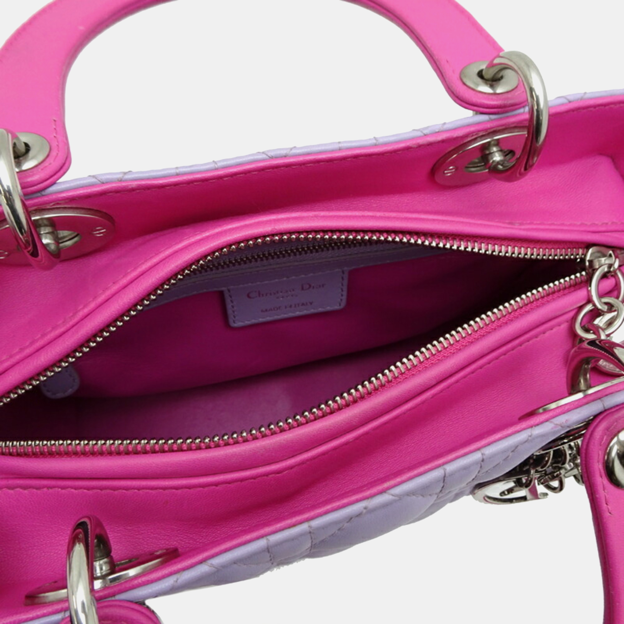 Christian Dior Pink, Purple Lambskin Leather Lady Dior Handbag 