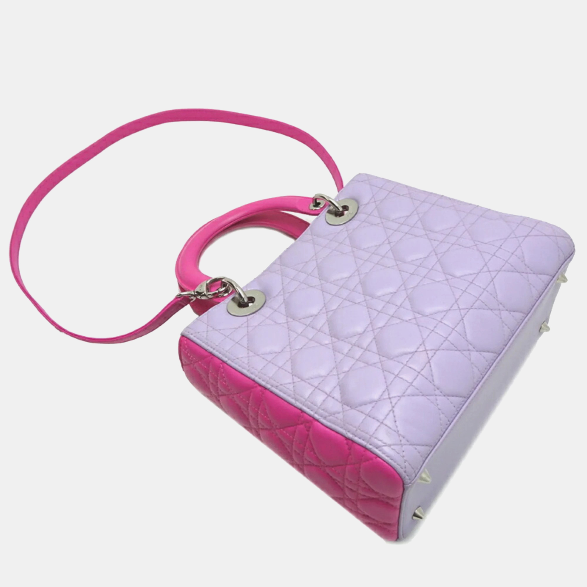Christian Dior Pink, Purple Lambskin Leather Lady Dior Handbag 
