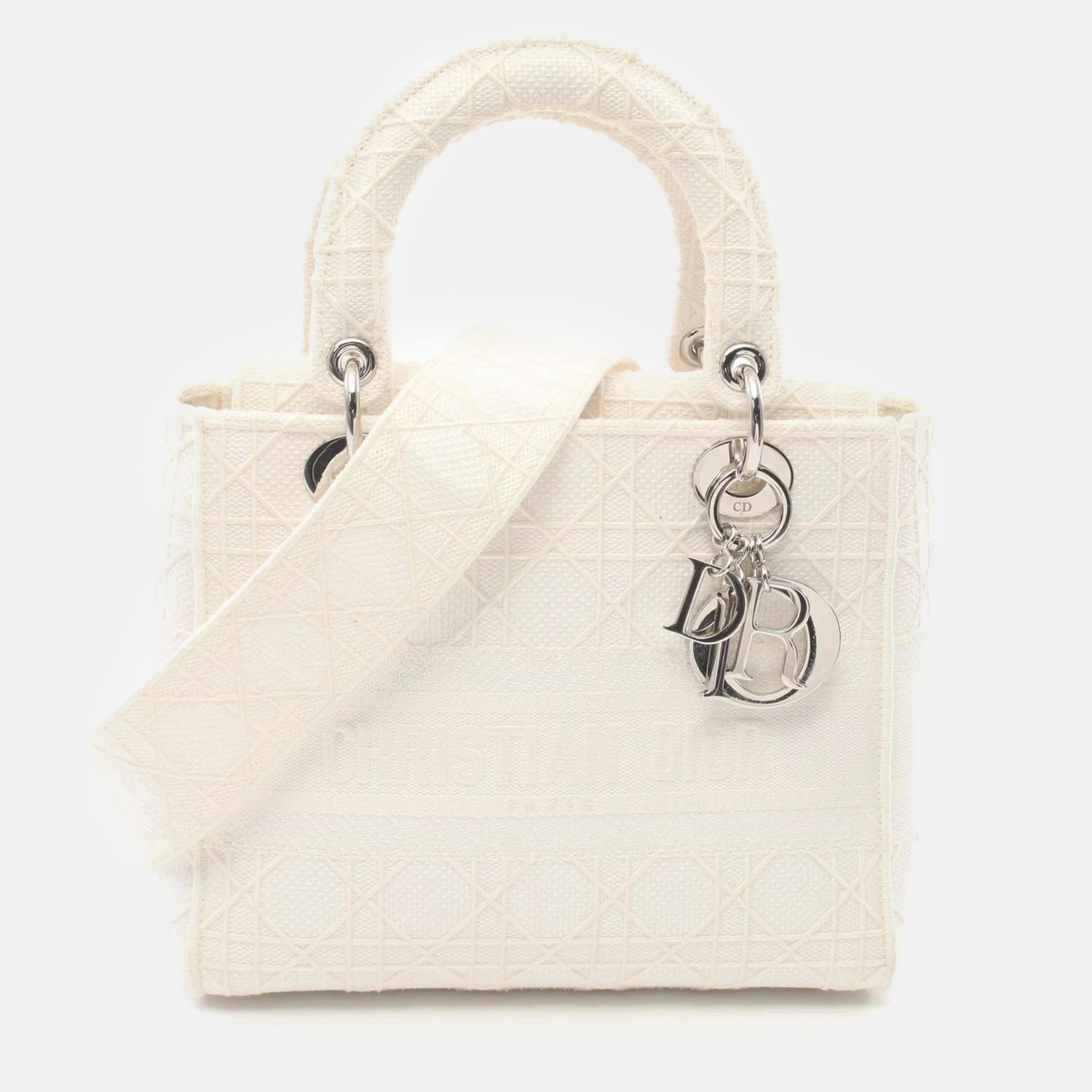 

Christian Dior White Canvas Lady D-Lite Handbag