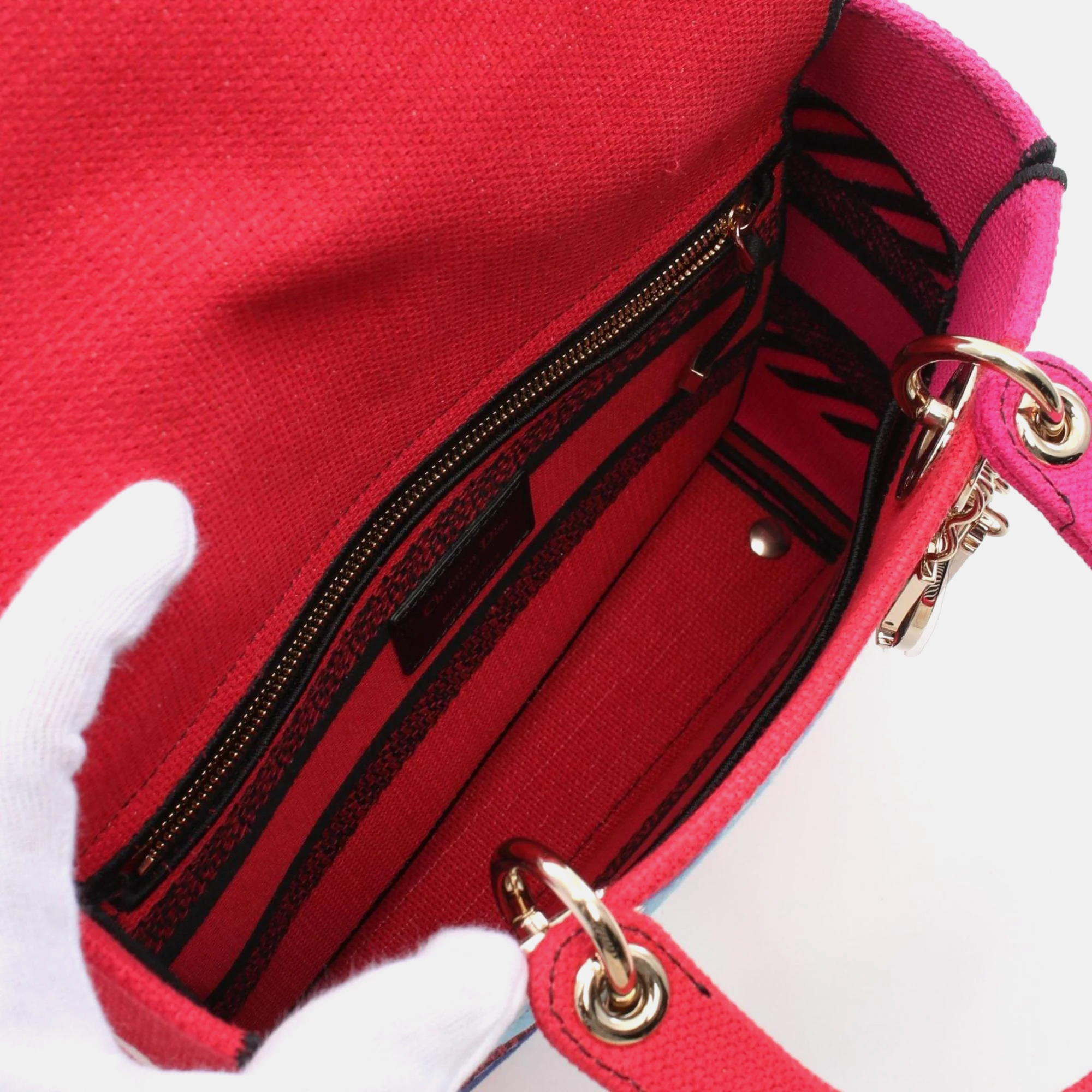 Christian Dior Red Multicolor Canvas D-Flower Pop Lady D-Lite Bag 