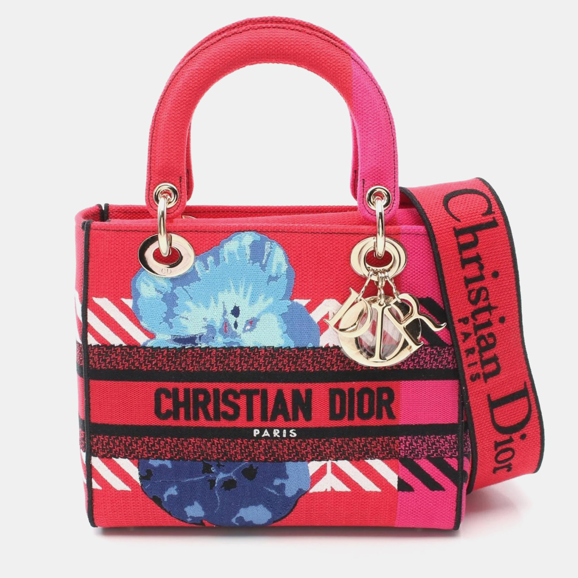 

Christian Dior Red Multicolor Canvas D-Flower Pop Lady D-Lite Bag