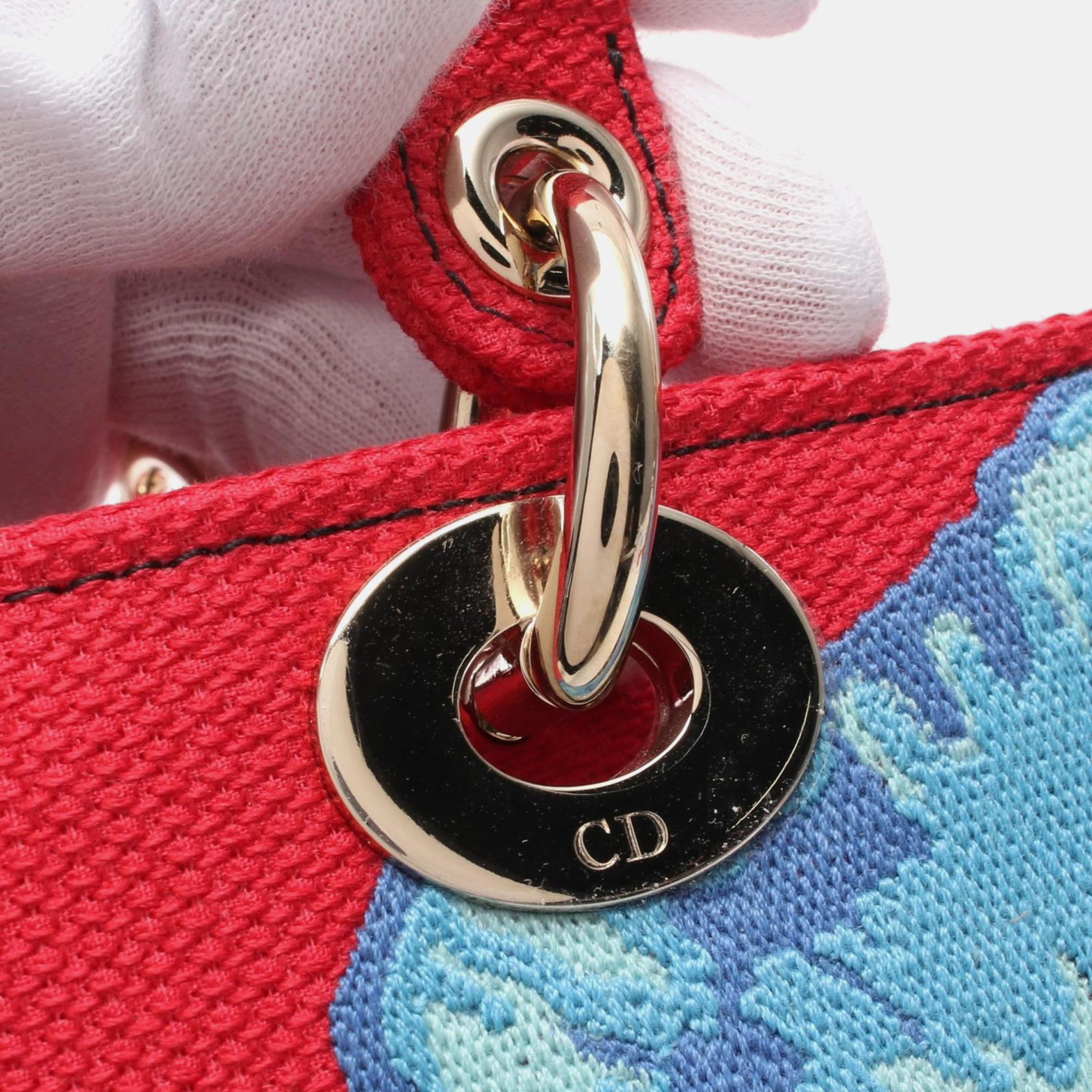 Christian Dior Red Multicolor Canvas D-Flower Pop Lady D-Lite Bag 