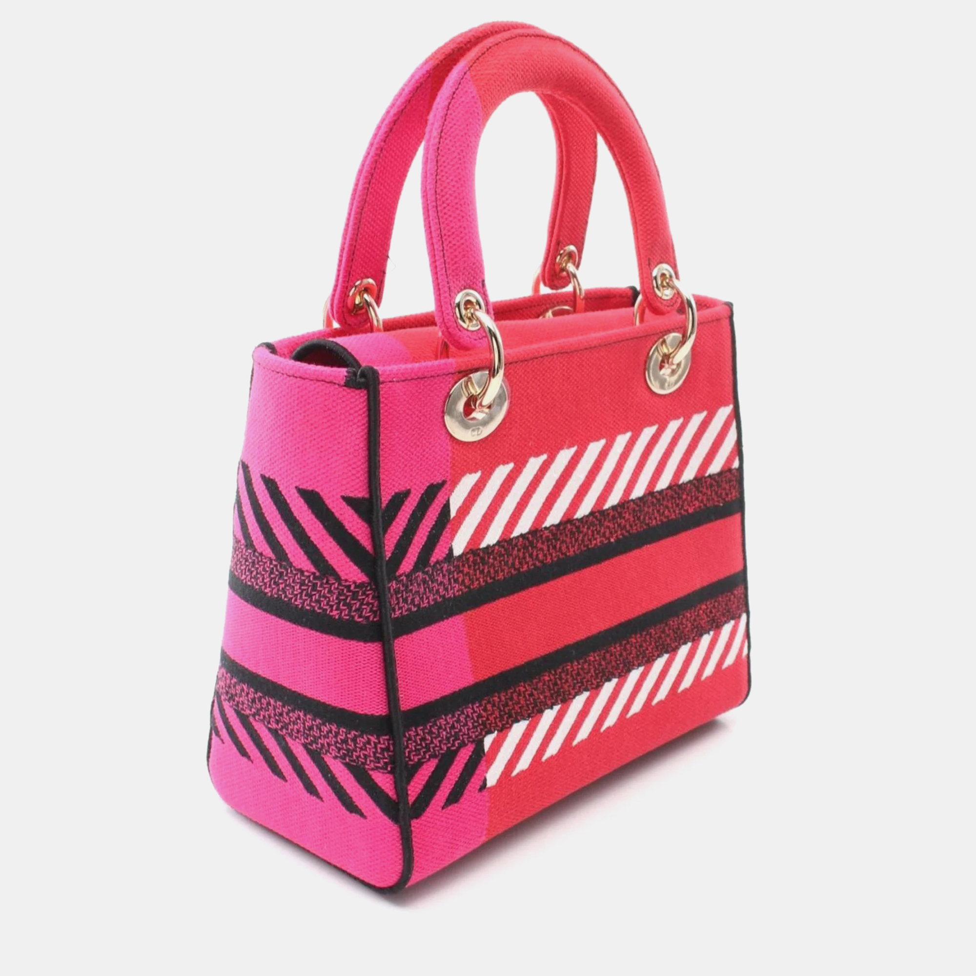 Christian Dior Red Multicolor Canvas D-Flower Pop Lady D-Lite Bag 
