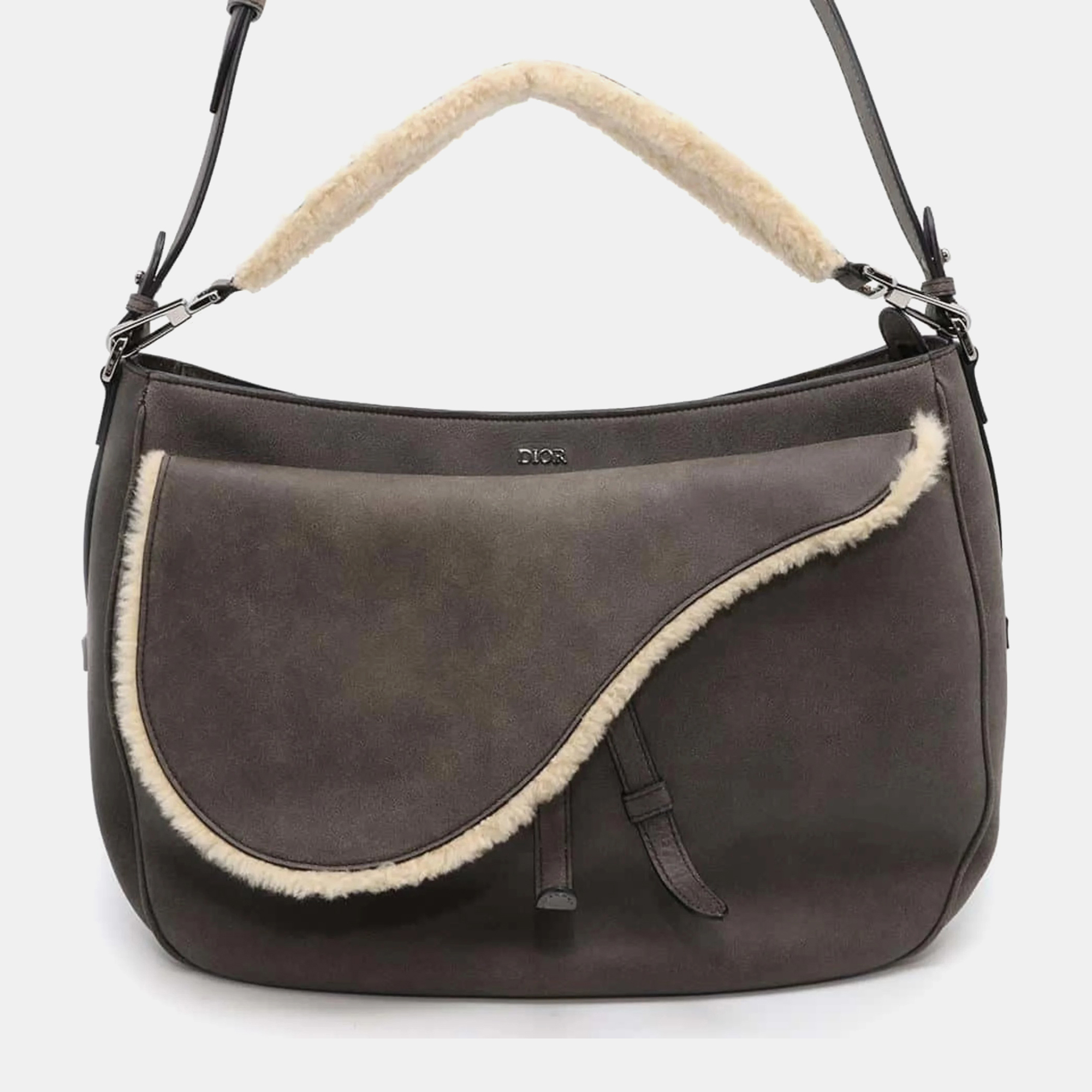 

Christian Dior Gray Mouton Leather Saddle Shoulder Bag, Brown