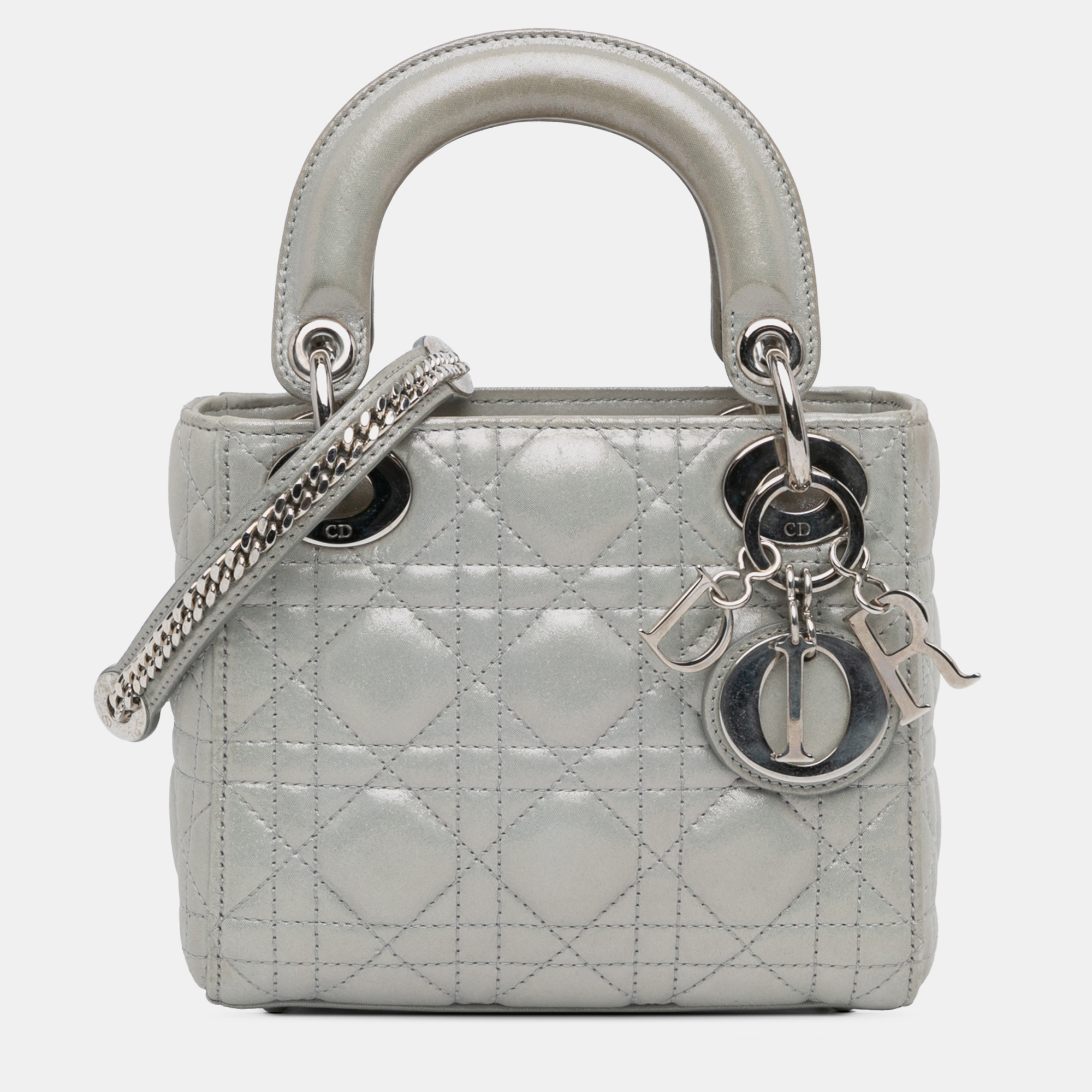 

Dior Grey Mini Iridescent Lambskin Cannage Lady Dior