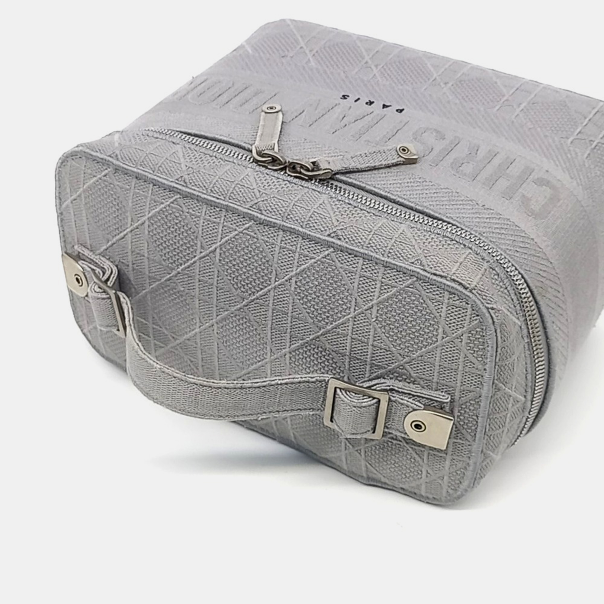 Dior Grey Fabric Cannage Embroidered Travel Vanity Bag 