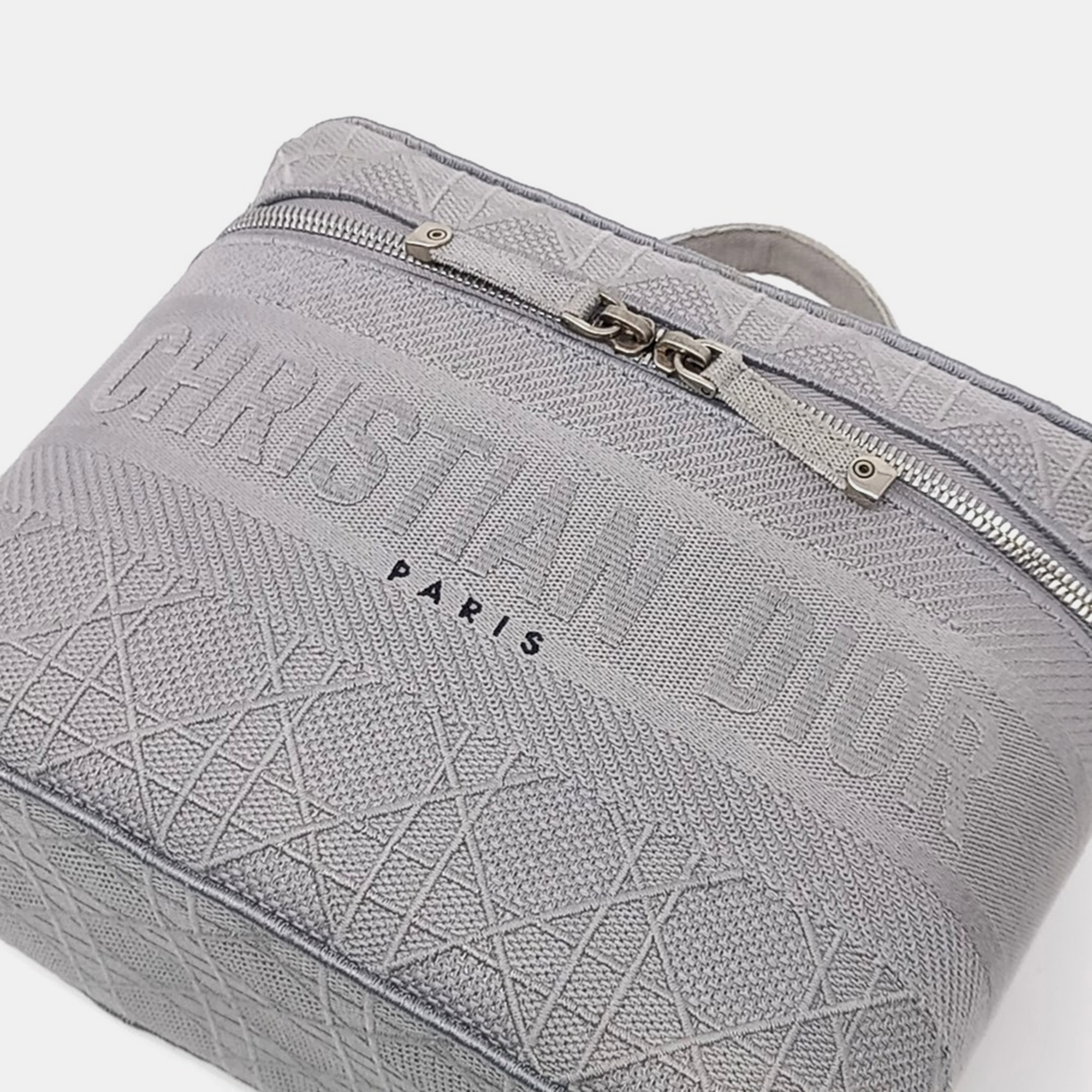 Dior Grey Fabric Cannage Embroidered Travel Vanity Bag 
