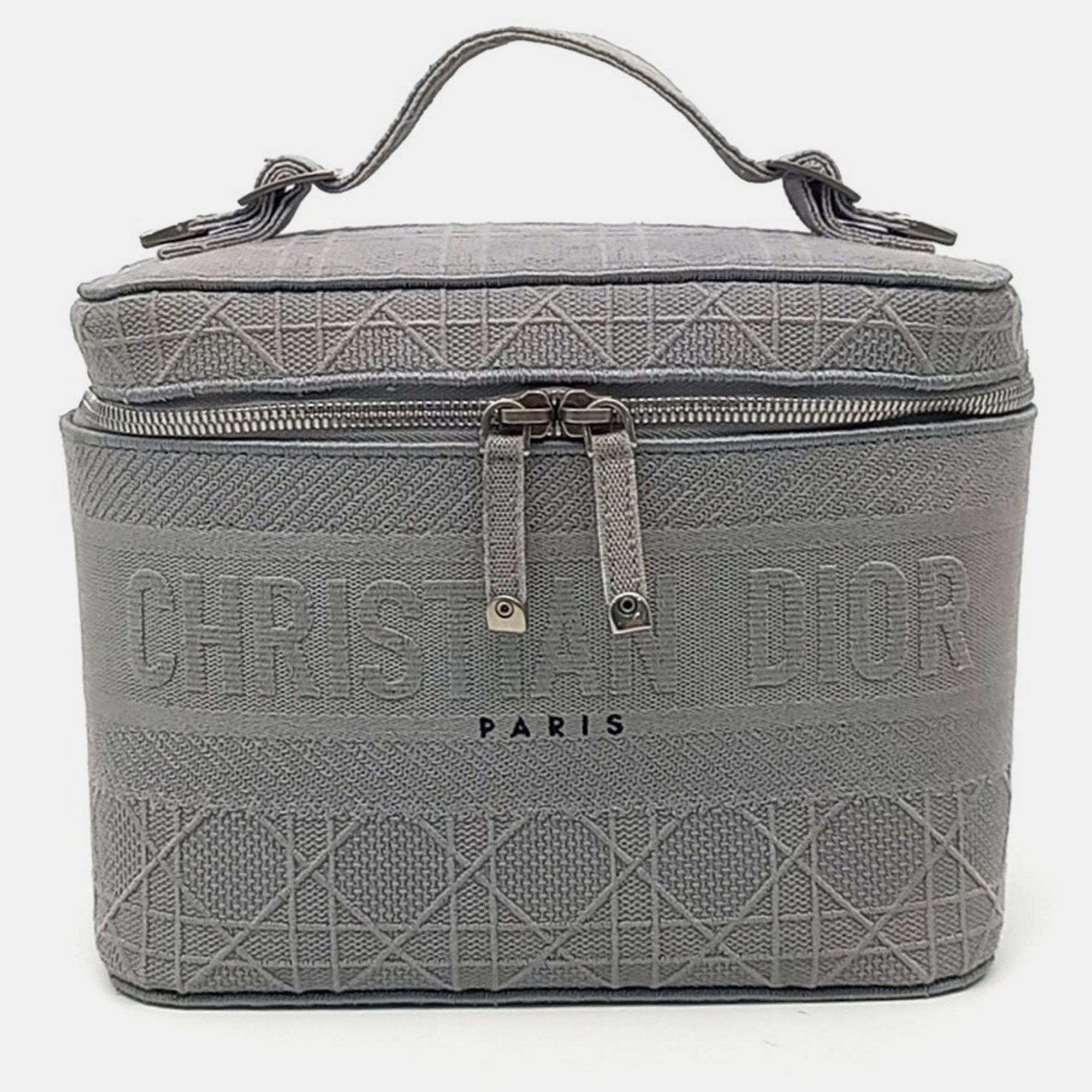 

Dior Grey Fabric Cannage Embroidered Travel Vanity Bag