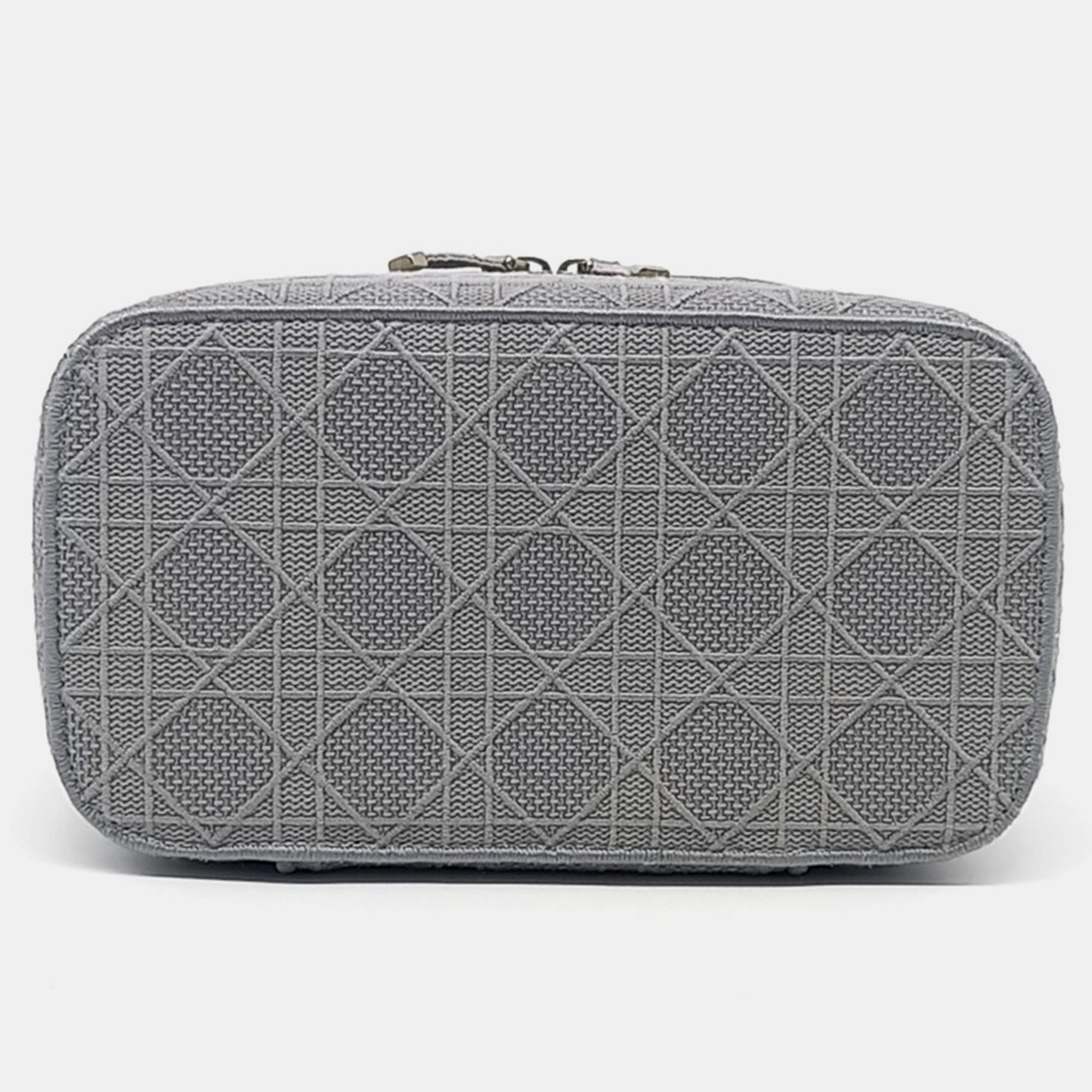 Dior Grey Fabric Cannage Embroidered Travel Vanity Bag 