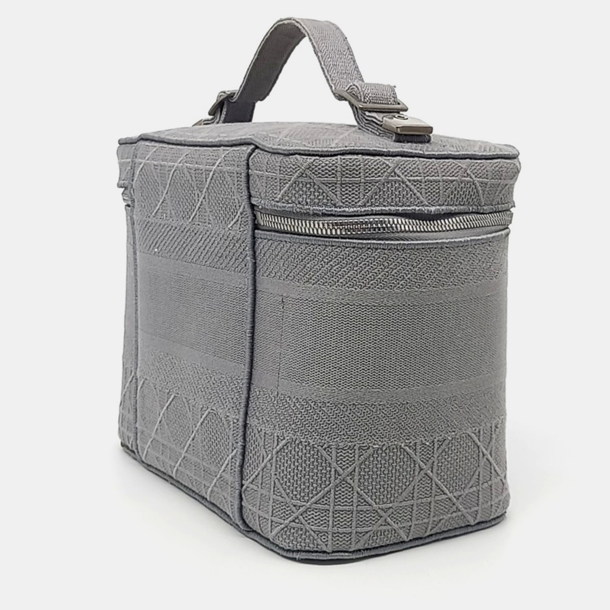 Dior Grey Fabric Cannage Embroidered Travel Vanity Bag 