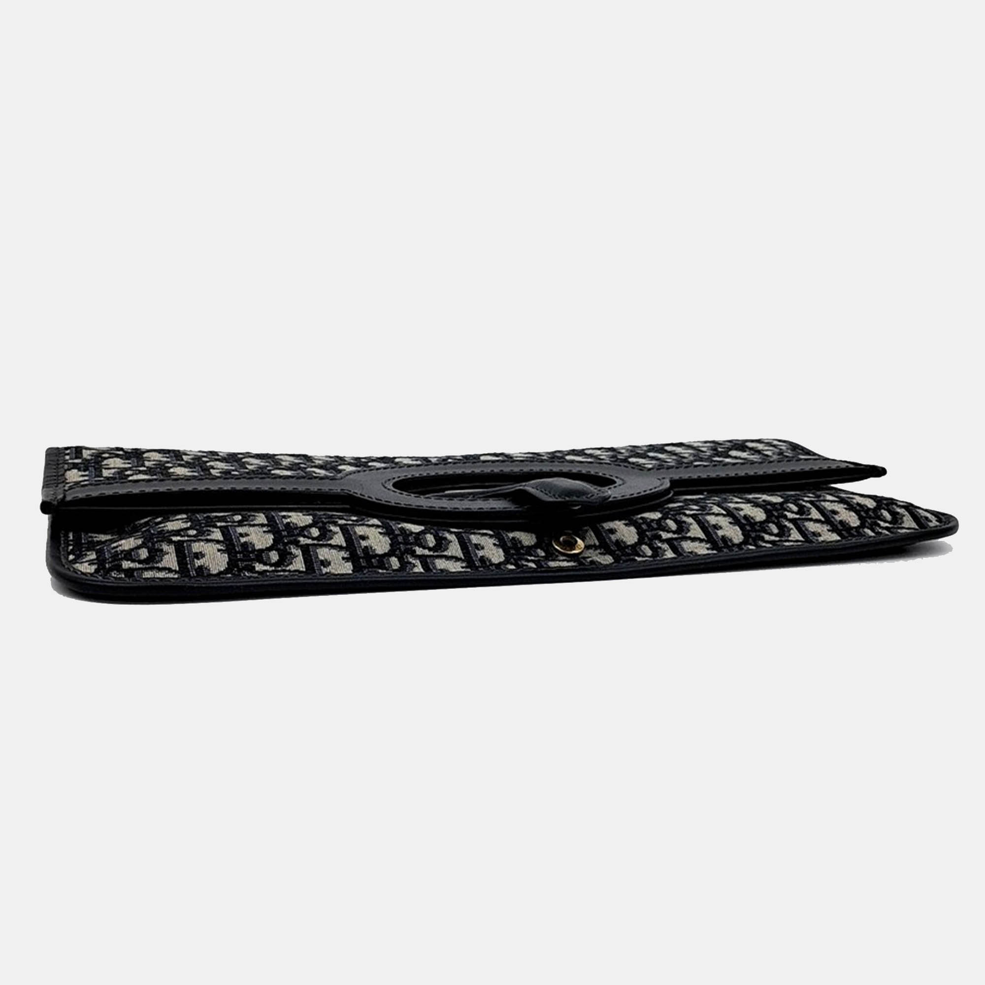 Dior Navy Blue Fabric Oblique Folding Clutch Bag 