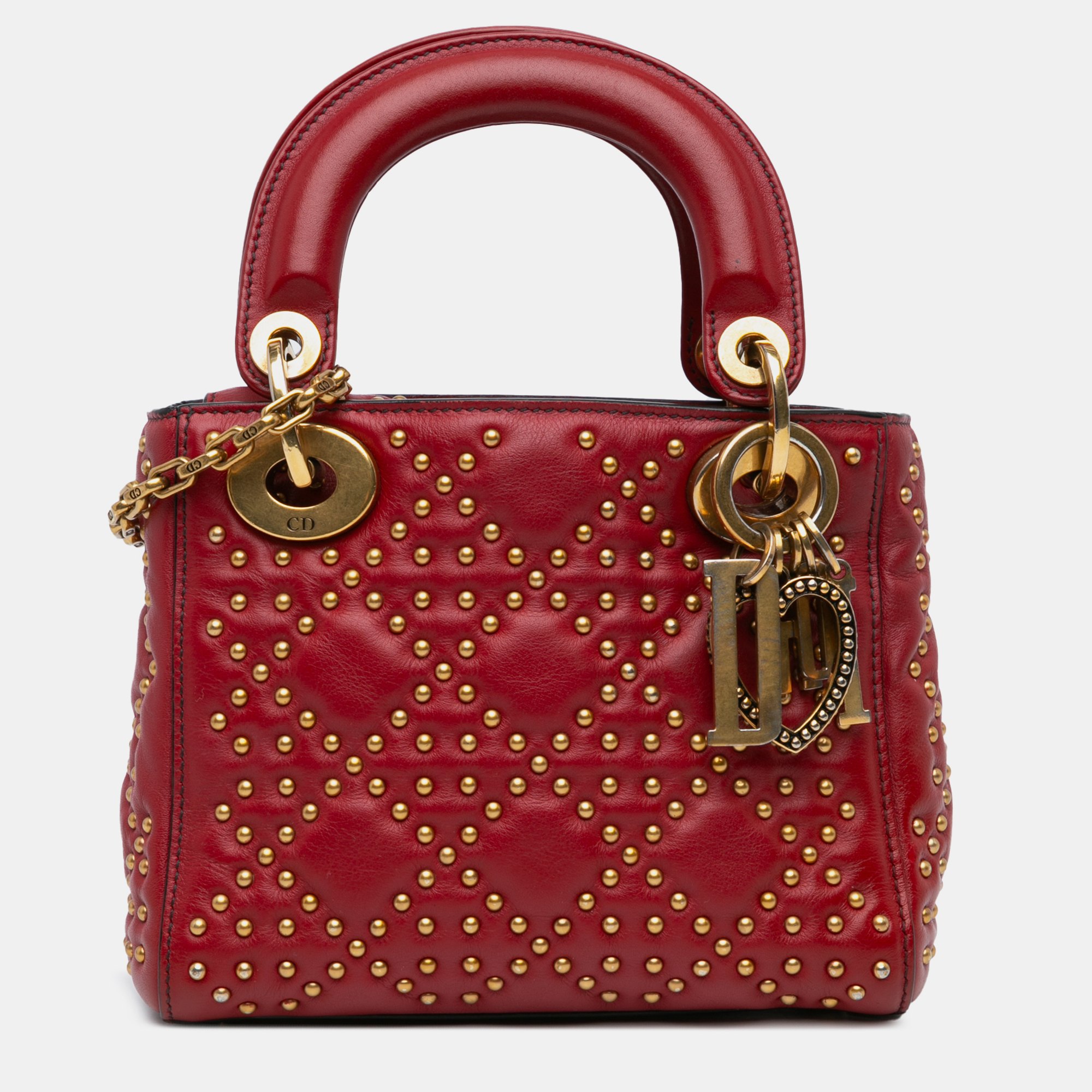 

Dior Red Mini Lambskin Cannage Studded Supple Lady Dior