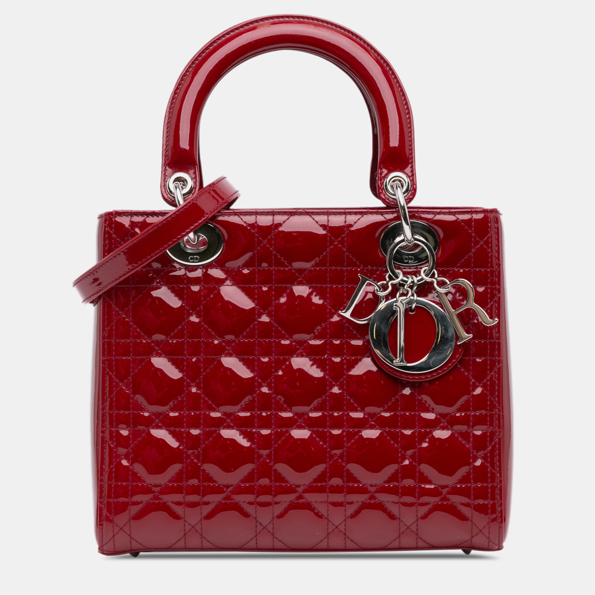 

Dior Red Medium Patent Cannage Lady Dior