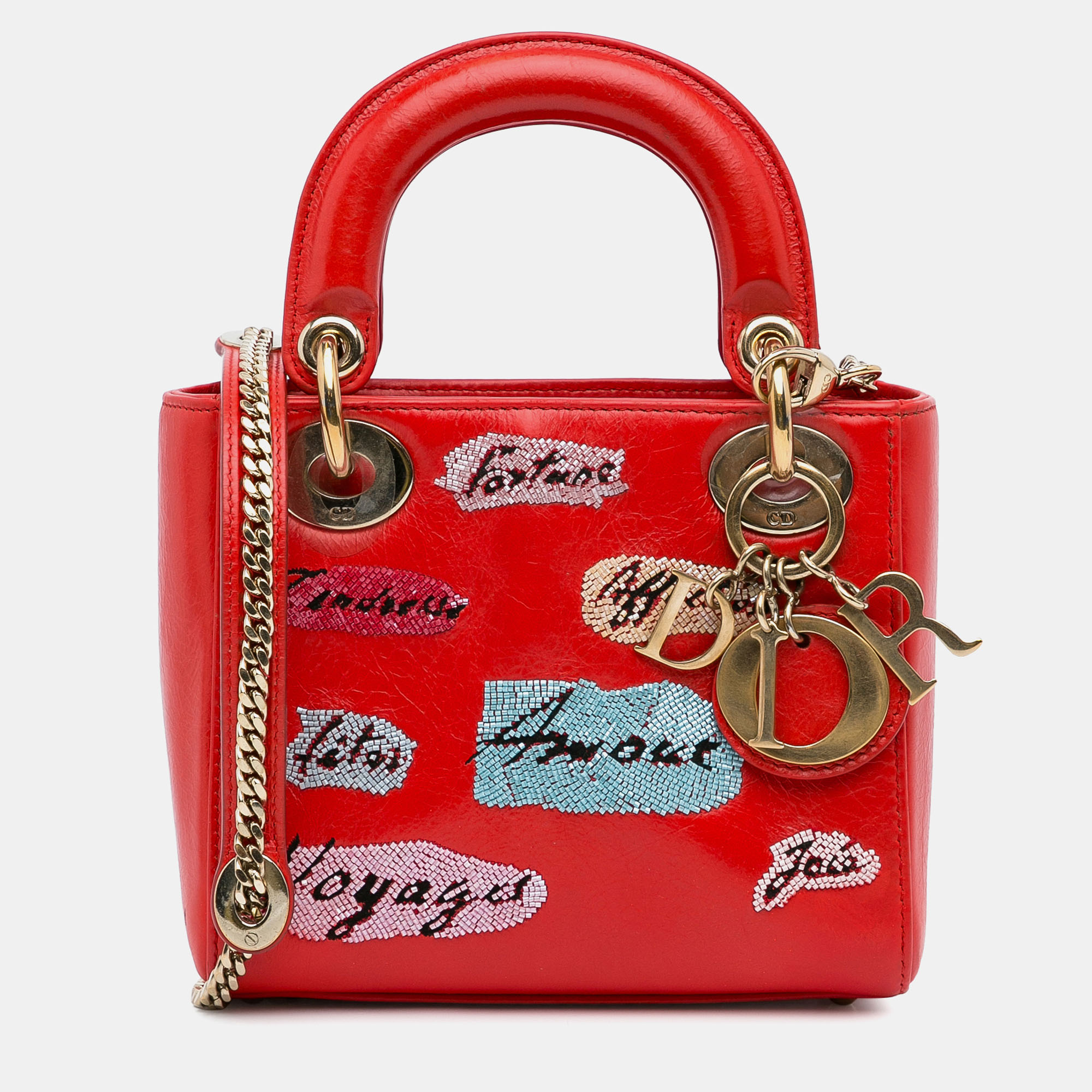 

Dior Red Mini Calfskin Sequin Embellished Lady Dior