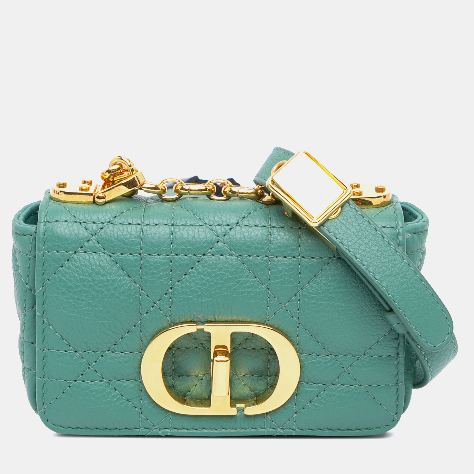 

Dior Green Micro Calfskin Cannage Supple Caro Bag