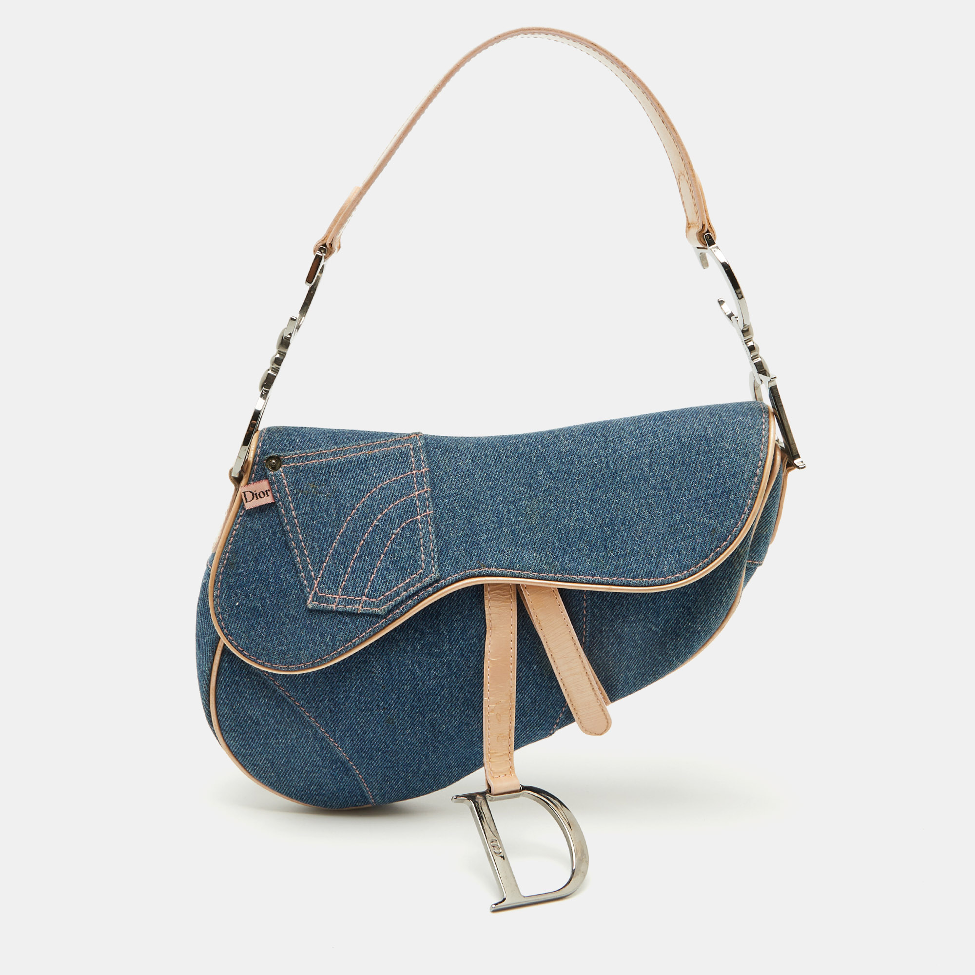 

Dior Blue/Beige Denim and Leather Saddle Bag