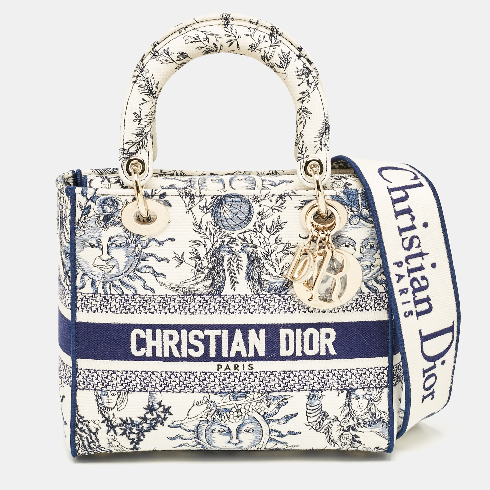 

Dior Navy Blue/White Embroidered Canvas Medium Toile de Jouy Lady D-Lite Tote