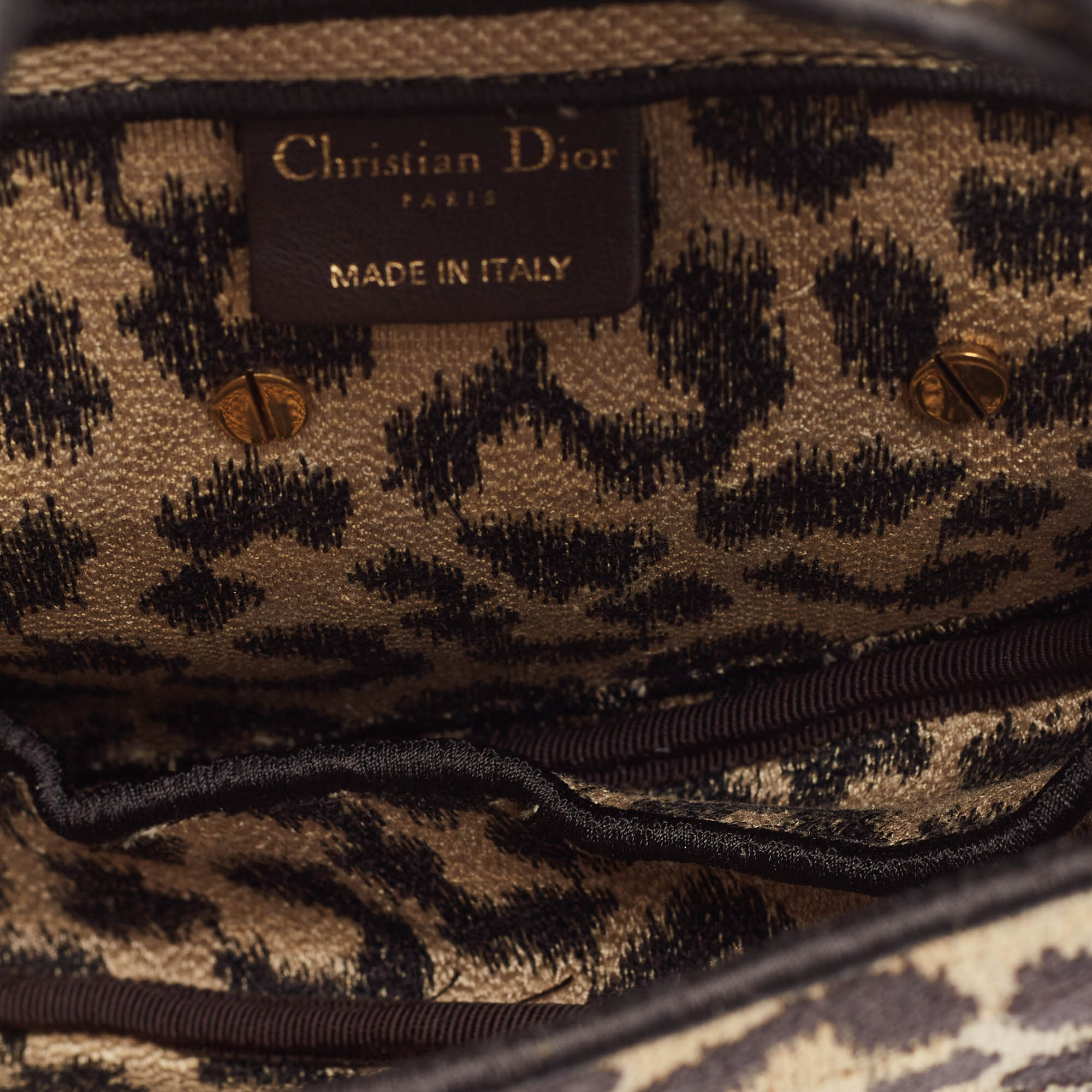 Dior Black/Cream Leopard Print Canvas Embroidered Saddle Bag 