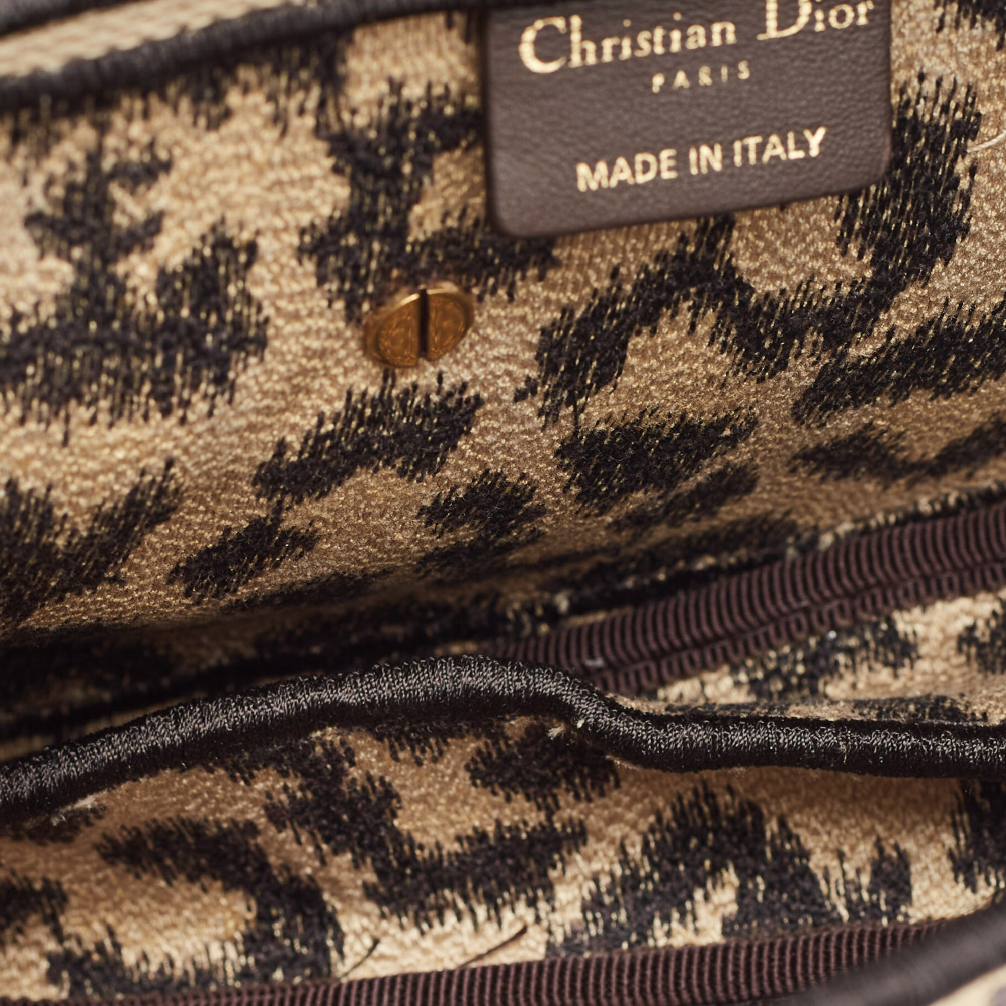 Dior Black/Cream Leopard Print Canvas Embroidered Saddle Bag 