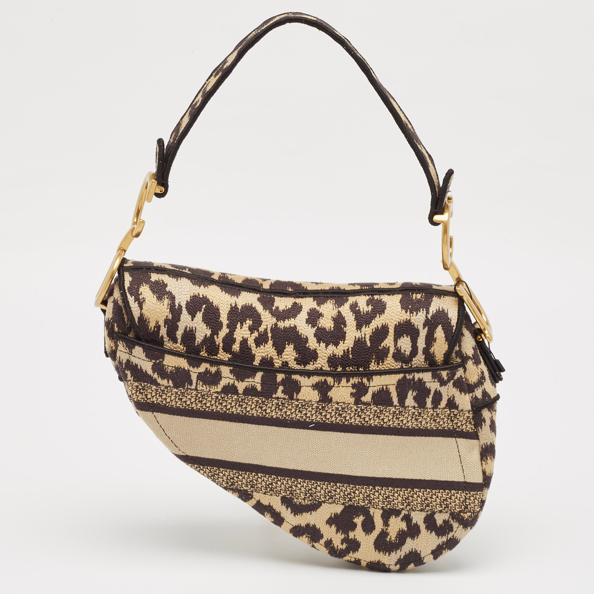 Dior Black/Cream Leopard Print Canvas Embroidered Saddle Bag 