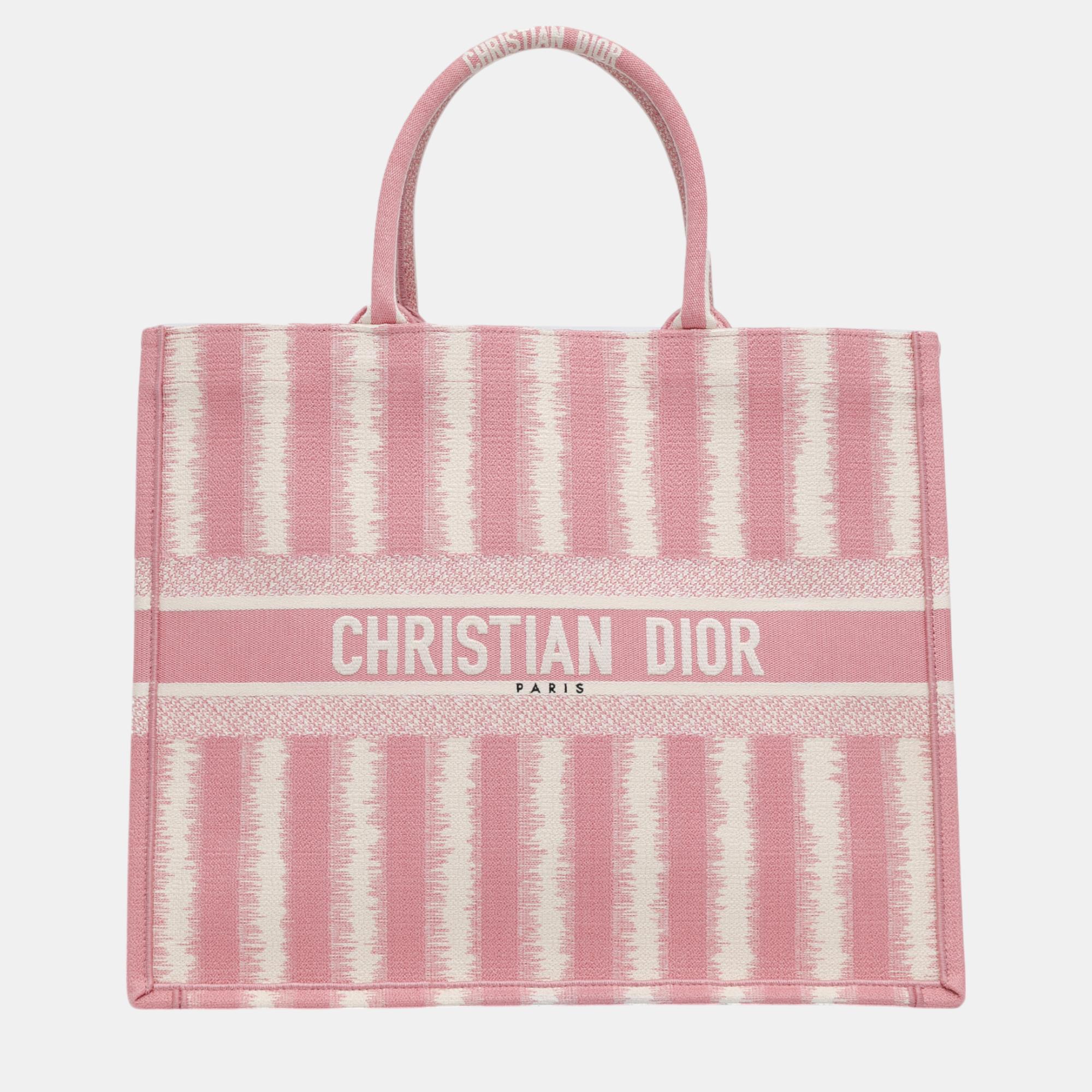 

Dior Pink Large Striped Book Tote
