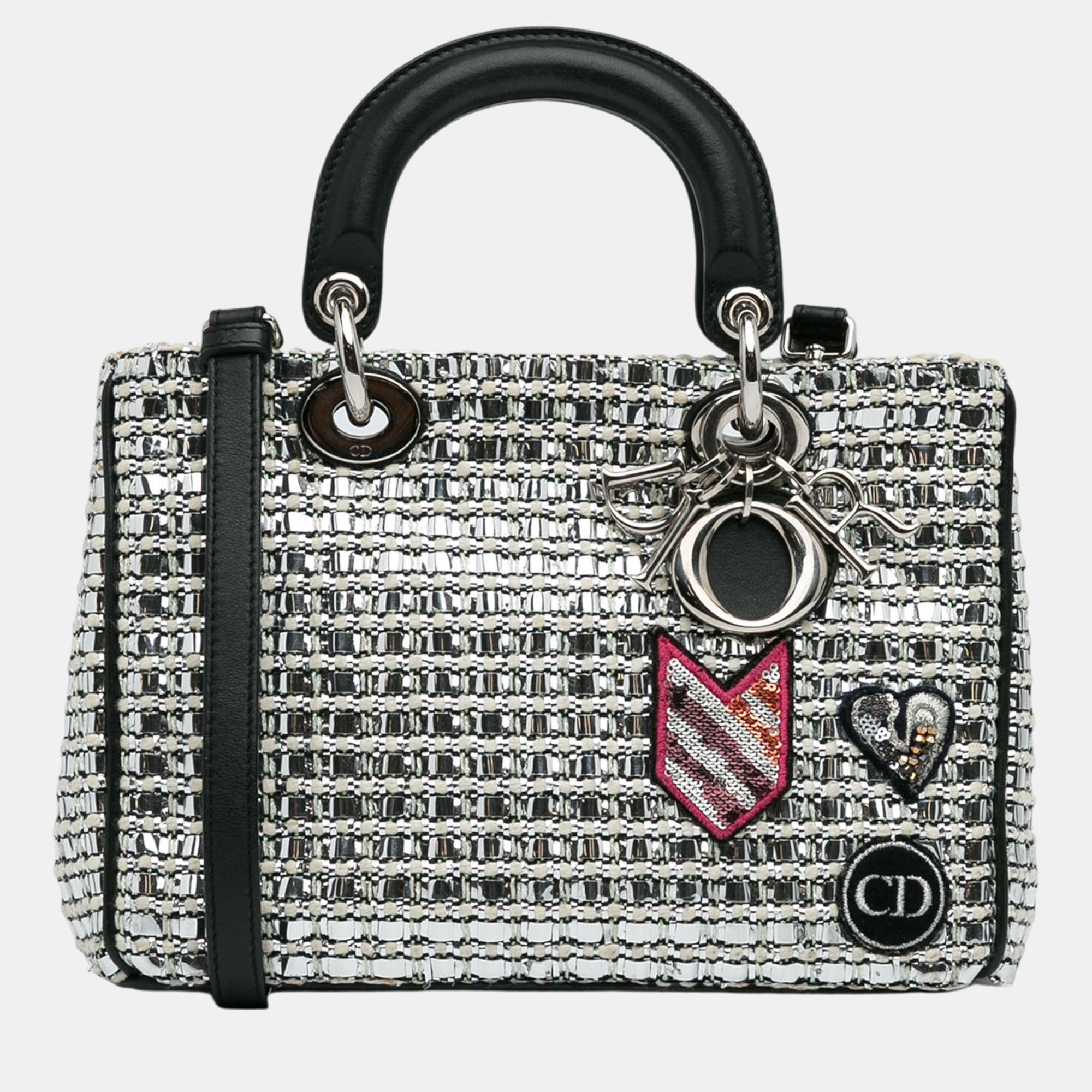 

Dior Black/Silver Small Tweed Patch Diorissimo Tote